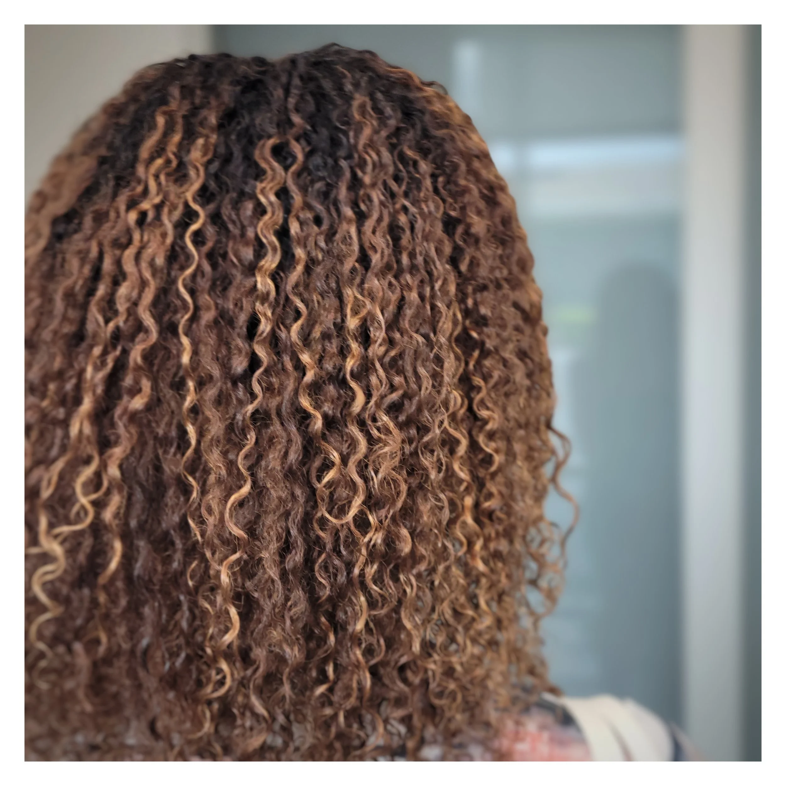 coily hair, afro hair, afro hair color, highlights, thick curly hair