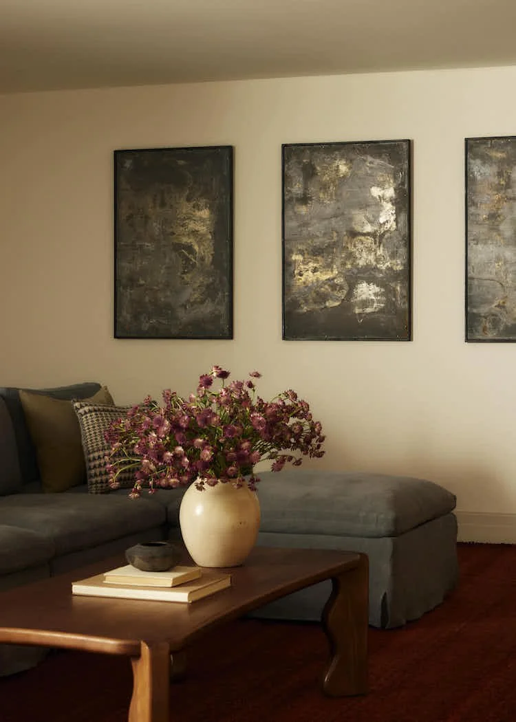 Vintage abstract art on metal in a modern living room