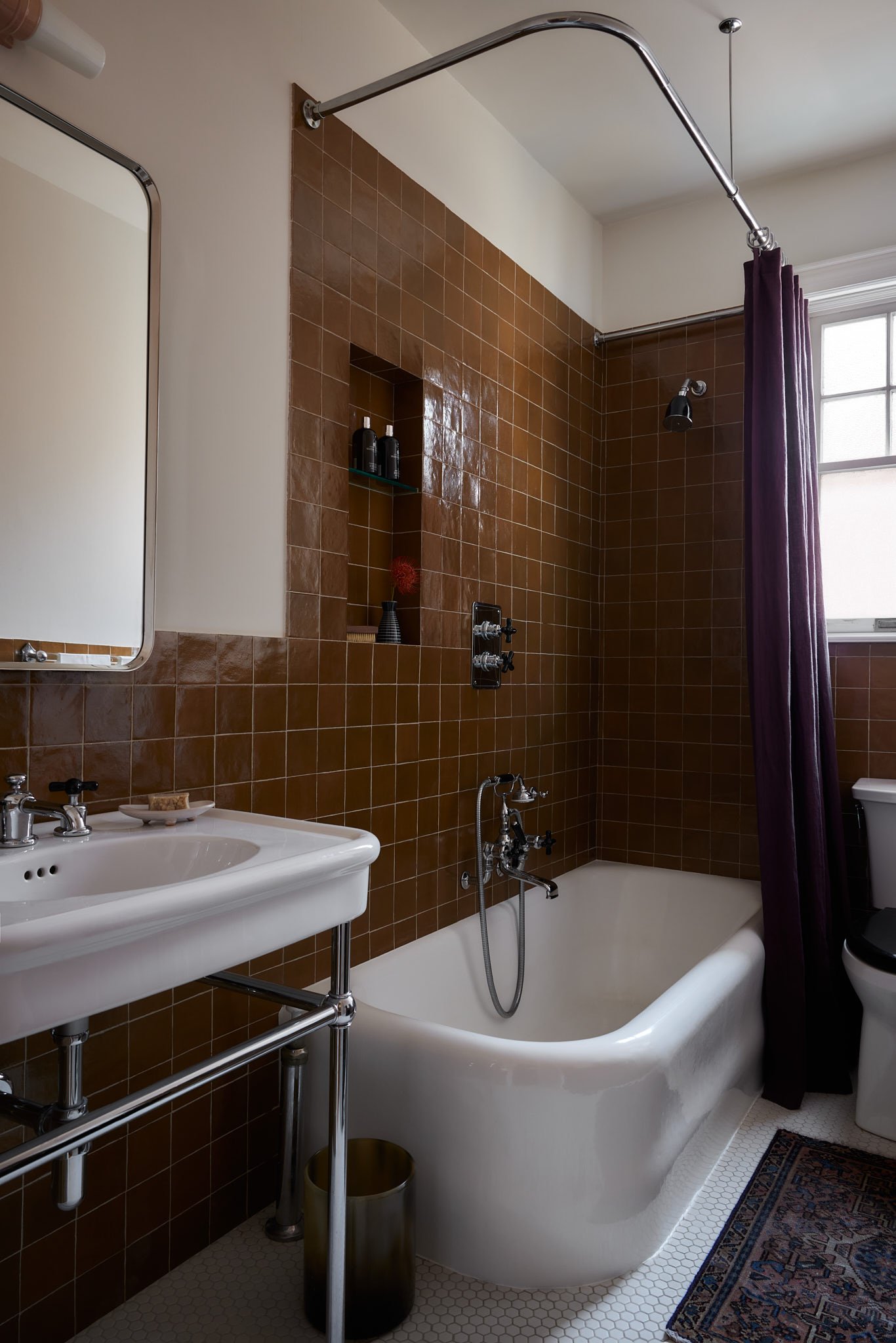 Prewar bath design with original cast iron tub