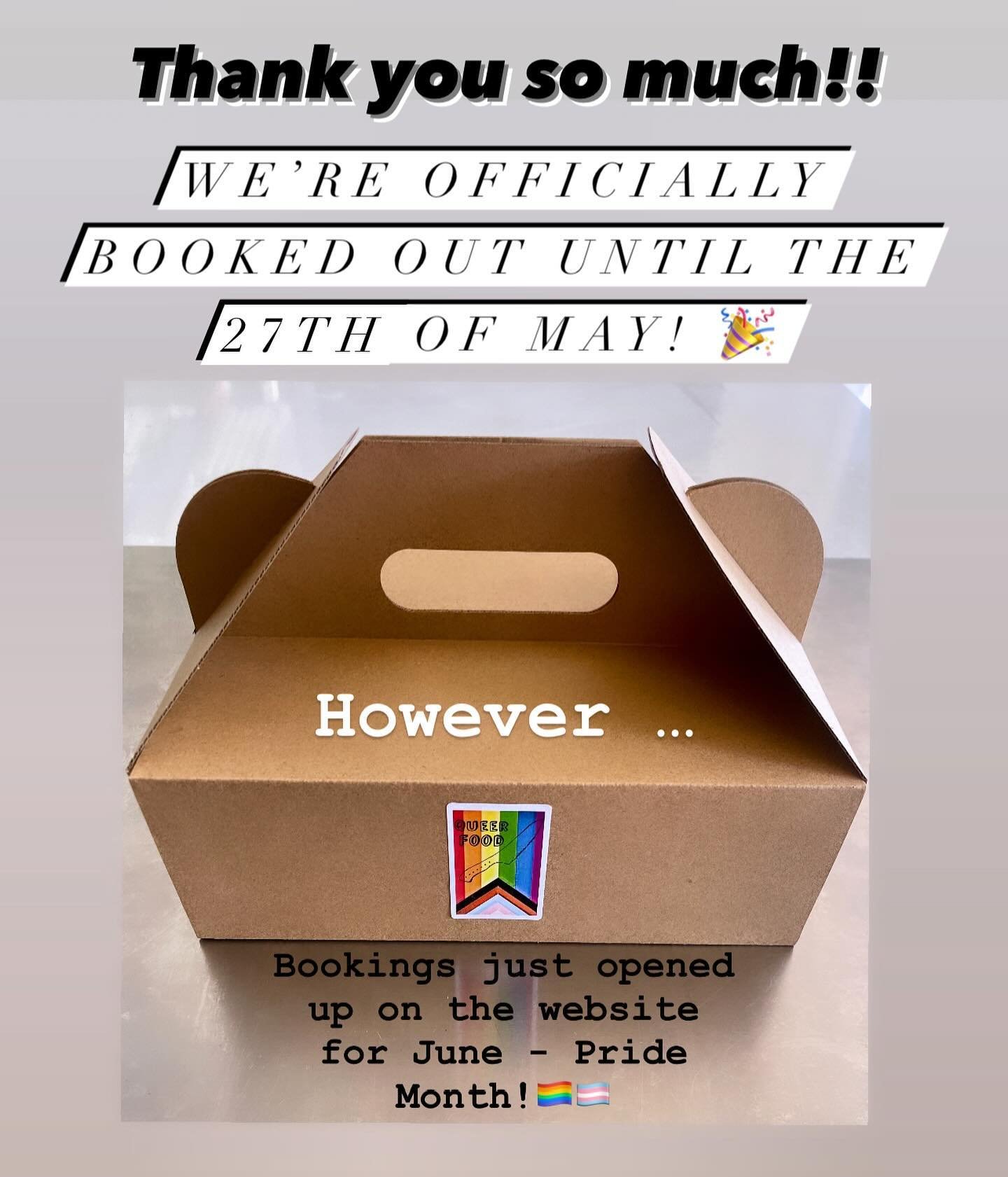 After getting a few questions at the event last night. I thought I&rsquo;d give an update on where we&rsquo;re at with Queer Food! 

We are in our soft launch era, which means you can book events, and we hire a local kitchen to make them happen.

How
