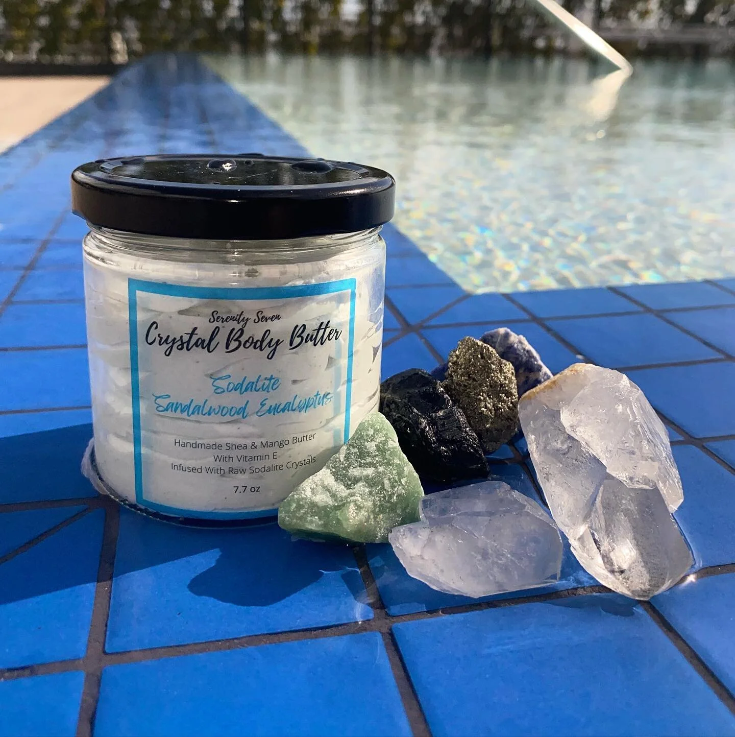 Pool Side Essentials. 🧿

Wear your favorite sunscreen with our body butters for extra skin protection leaving you with smooth skin &amp; a glowing tan. Don&rsquo;t forget your manifestation crystal ✨
