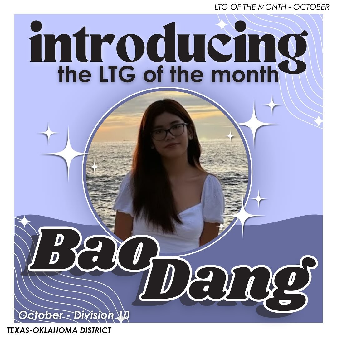 Congratulations Bao Dang for being LTG of the month! Thank you for all your hard work 🥳🥳🥳!!
—
Contact Information
District Governor - governor@tokeyclub.com
District Secretary - secretary@tokeyclub.com
District Treasurer - treasurer@tokeyc