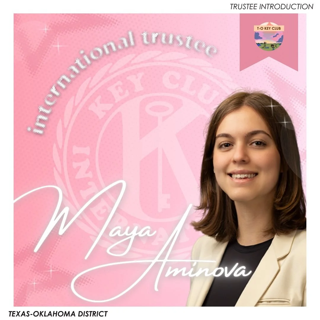 Meet your 2025-2026 T-O International Trustee, Maya Aminova! 🌟
—
T-O Staff Contact Information
District Governor - governor@tokeyclub.com
District Secretary - secretary@tokeyclub.com
District Treasurer - treasurer@tokeyclub.com
District Edito