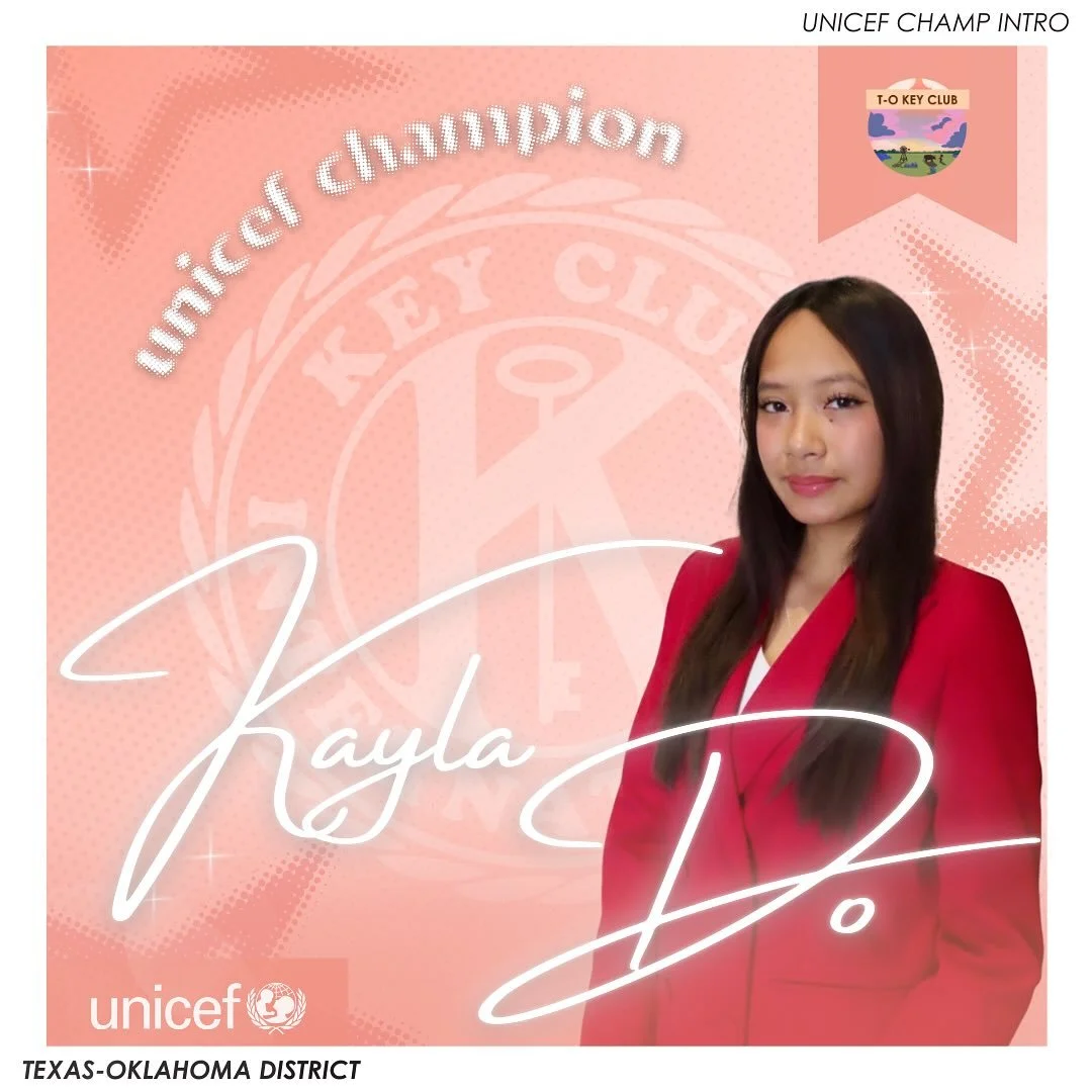 Introducing your 2025-2026 T-O Unicef Champion, Kayla Do! 🌟
—
T-O Staff Contact Information
District Governor - governor@tokeyclub.com
District Secretary - secretary@tokeyclub.com
District Treasurer - treasurer@tokeyclub.com
District Editor -