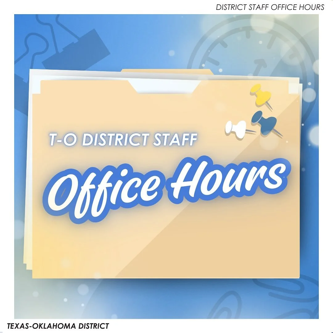 Have a question or concern? 🤔 Ask our District Staff directly through their open office hours on Google Meets! 🧑‍💻
—
T-O Staff Contact Information
District Governor - governor@tokeyclub.com
District Secretary - secretary@tokeyclub.com
D