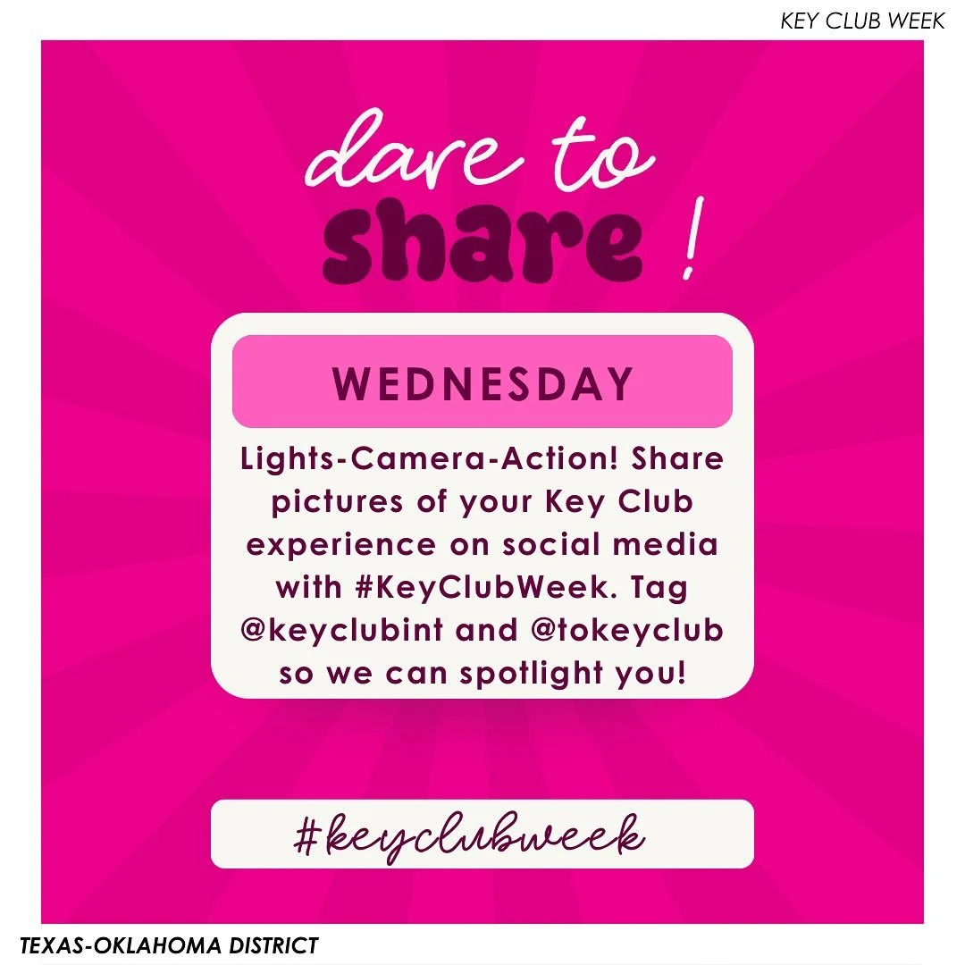 Dare to share ! Tag us and use #keyclubweek as you participate this week! 🙌
&mdash;

T-O Staff Contact Information
District Governor - governor@tokeyclub.com
District Secretary - secretary@tokeyclub.com
District Treasurer - treasurer@tokeyclub.com
D