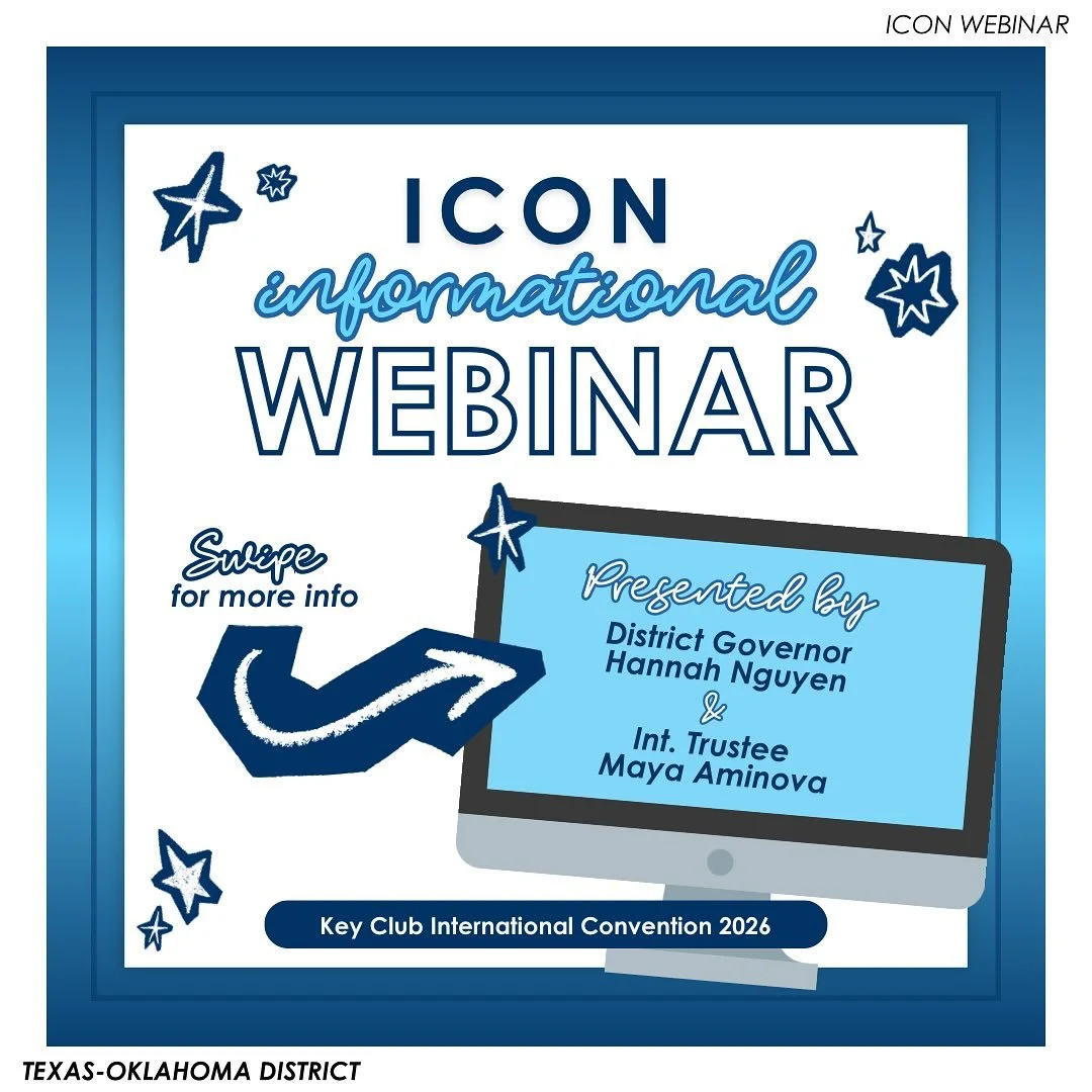 Hey T-O! 🧑&zwj;💻 We have an ICON informational webinar THIS SATURDAY tailored to help YOU 🫵 learn about the international convention being hosted this year in DALLAS 🌟
&mdash;

T-O Staff Contact Information
District Governor - governor@tokeyclub.