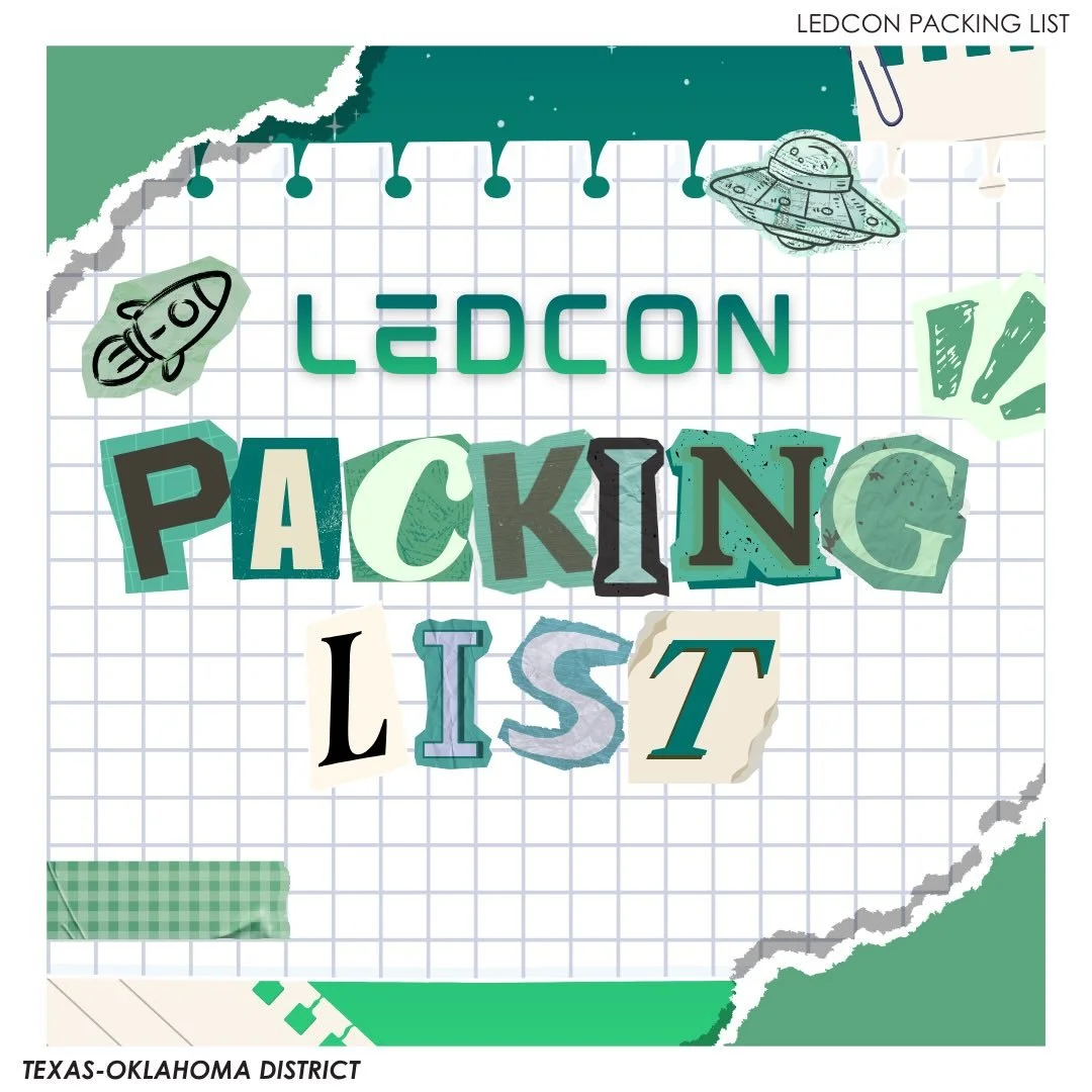 ONE WEEK UNTIL LEDCON! 🛸🛸🛸 Don&rsquo;t know what to bring? WE GOT YOU 🤝 Flyer version of the packing list is available on the LinkTree! 📲
&mdash;

T-O Staff Contact Information
District Governor - governor@tokeyclub.com
District Secretary - secr