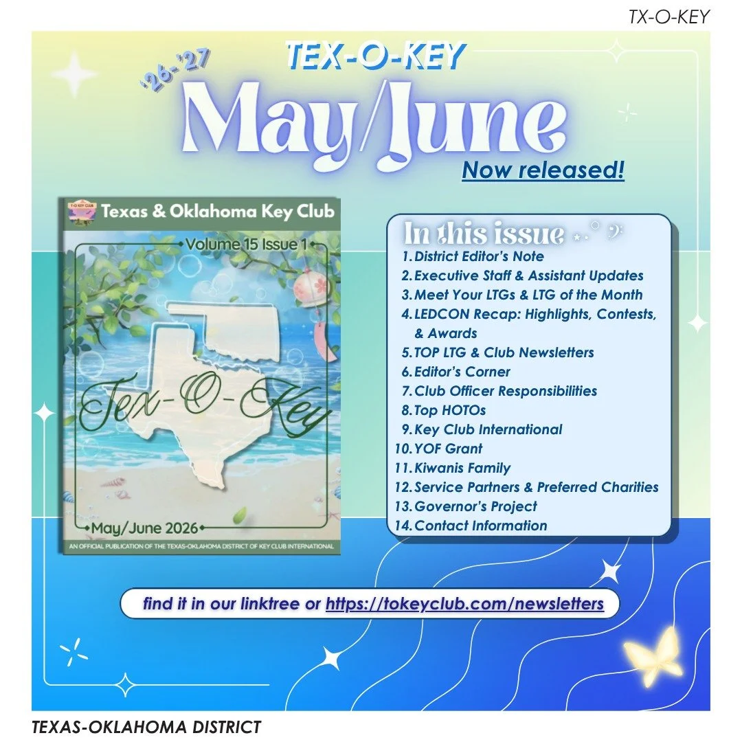 Guess what T-O?!! The May/June District Newsletter is finally out now! 👀👀

Check it out and stay on top of new information + updates directly from the district! 😎🥥

T-O Staff Contact Information -
District Governor: bisanabdallakc@gmail.com

Dist