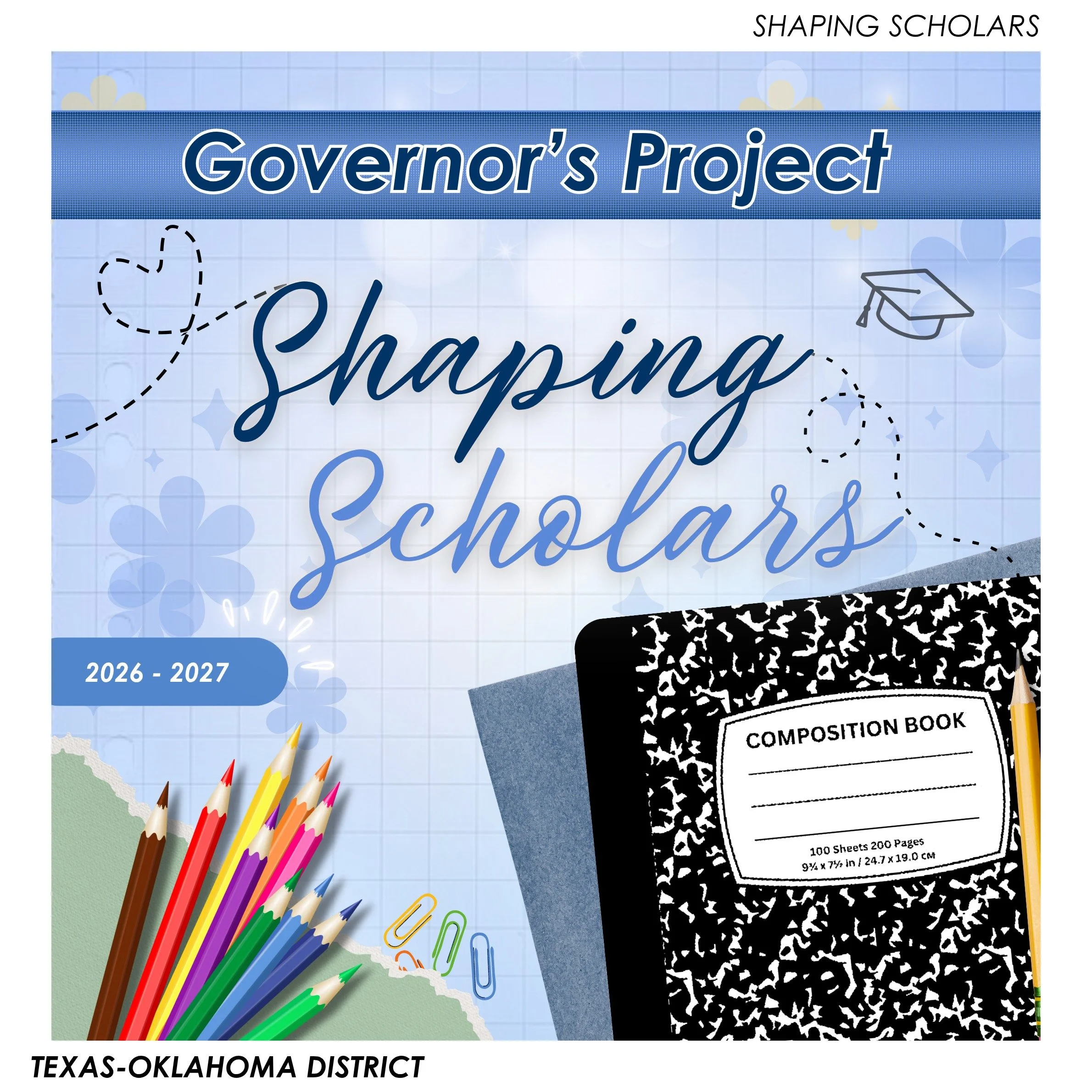 Introducing our long-awaited governor's project, Shaping Scholars! 

Get involved by participating in upcoming fundraisers, service events, and awareness campaigns. Together, we can make this year's District Project our most successful yet. Stay tune