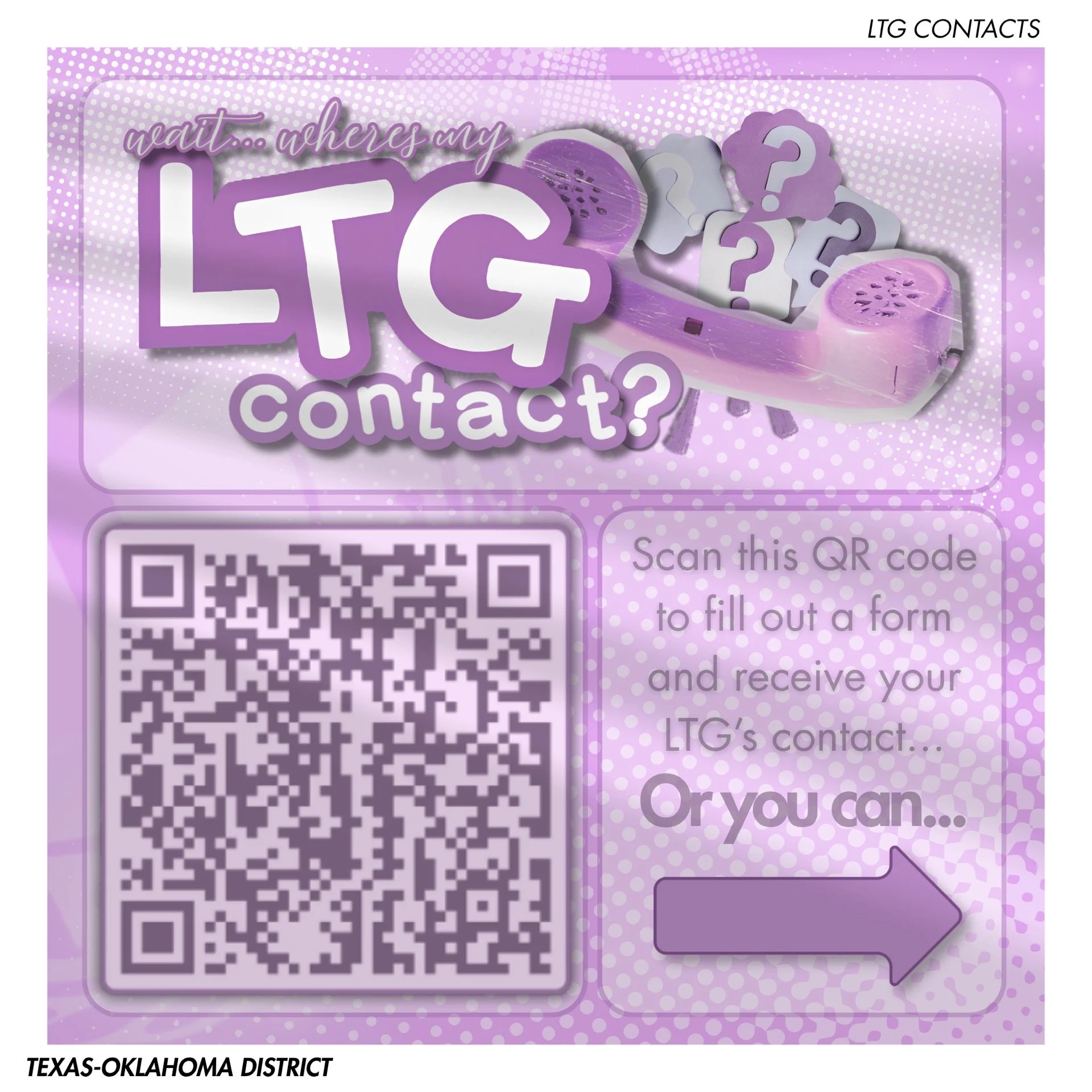 Attention to club officers! Need your LTG's contact information? Fill out this QR code!!
__

T-O Staff Contact Information -
District Governor: governor@tokeyclub.com

District Secretary: secretary@tokeyclub.com
District Assistant Secretary: emmabrav