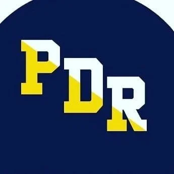 The letters P, D, R in yellow and white on a dark blue background