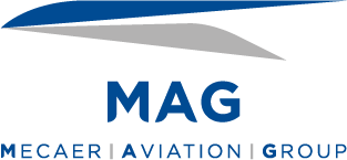 Logo of MECAIR Aviation Group with a stylized aircraft and the text 'MAG MECAIR AVIATION GROUP'