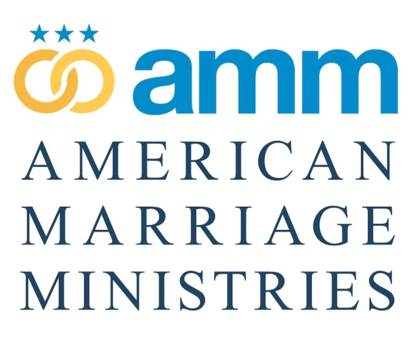Logo with the word 'am' in large blue letters, an orange interlocking ring design with a white dimple, and the words 'AMERICAN MARRIAGE MINISTRIES' in smaller blue capital letters beneath.