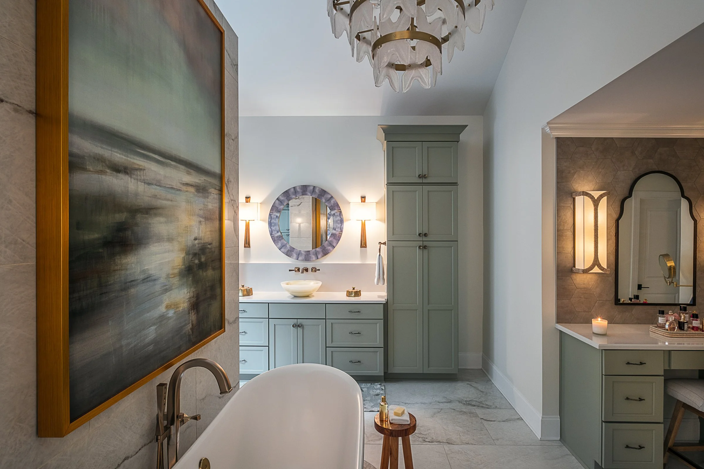 Bardi Designs  luxury residential interior design project featuring a custom kitchen renovation, high-end cabinetry and millwork, detailed tilework, beautifully designed bathrooms, living spaces, and a beautiful study, photographed by Lange Photo Stu