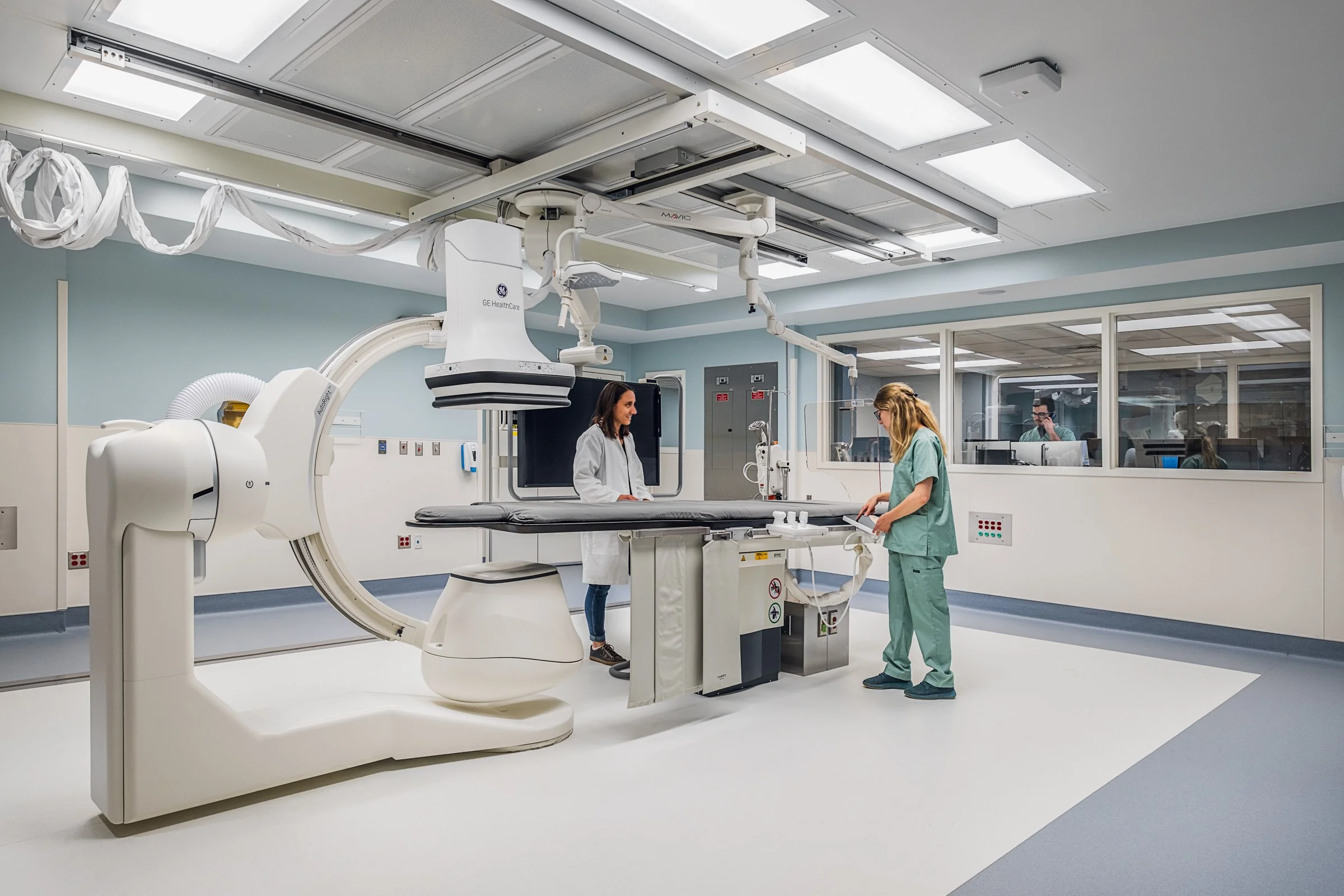 Interior view at Atrium Health Wake Forest, highlighting modern design, function, and sophisticated equipment. 