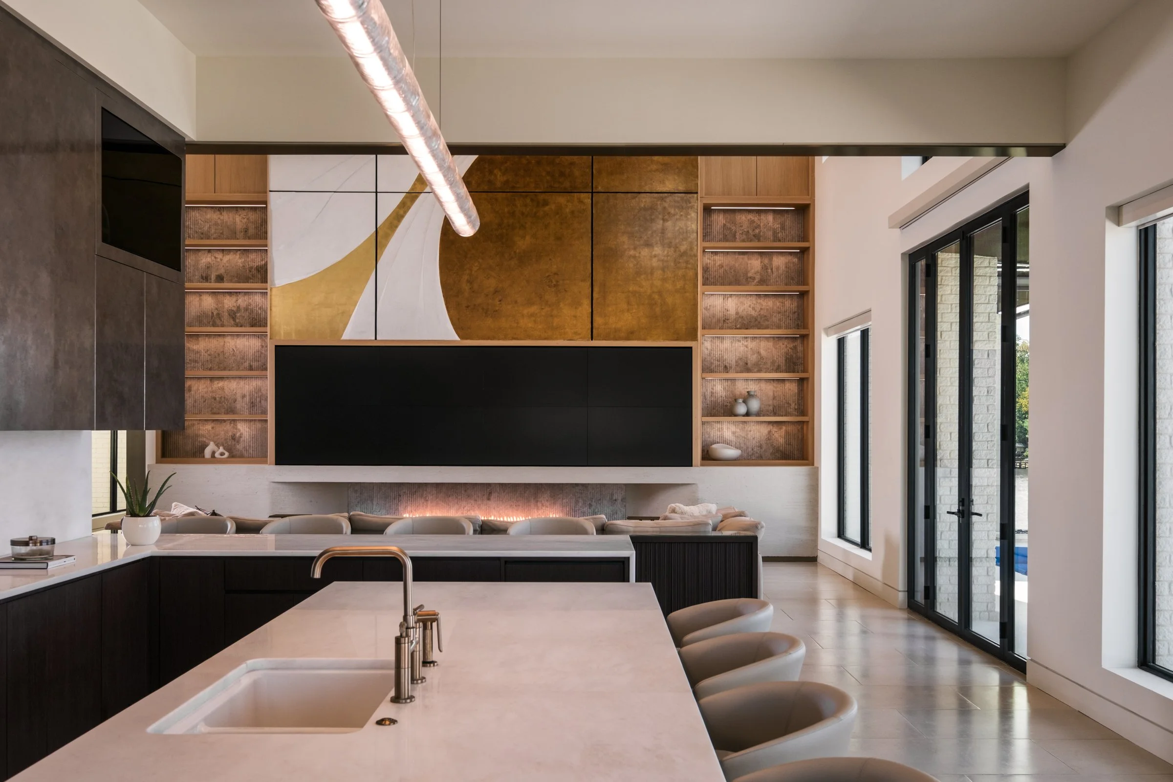 Architectural and interior photography of a customized lakefront home, highlighting design detail, atmosphere, infinity pool, and craftsmanship.