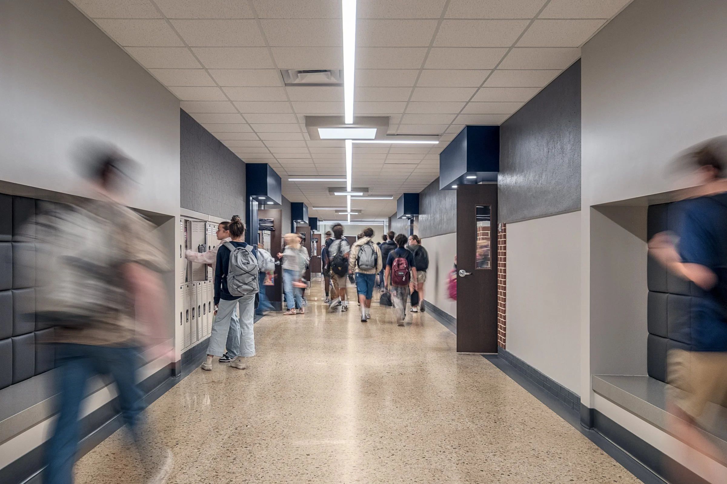 Interior view at Tri-cities Christian academy, highlighting [space/design feature] and the renovated student living environment. Completed by Johnson Architectue and photographed by Lange Photo Studio. 
