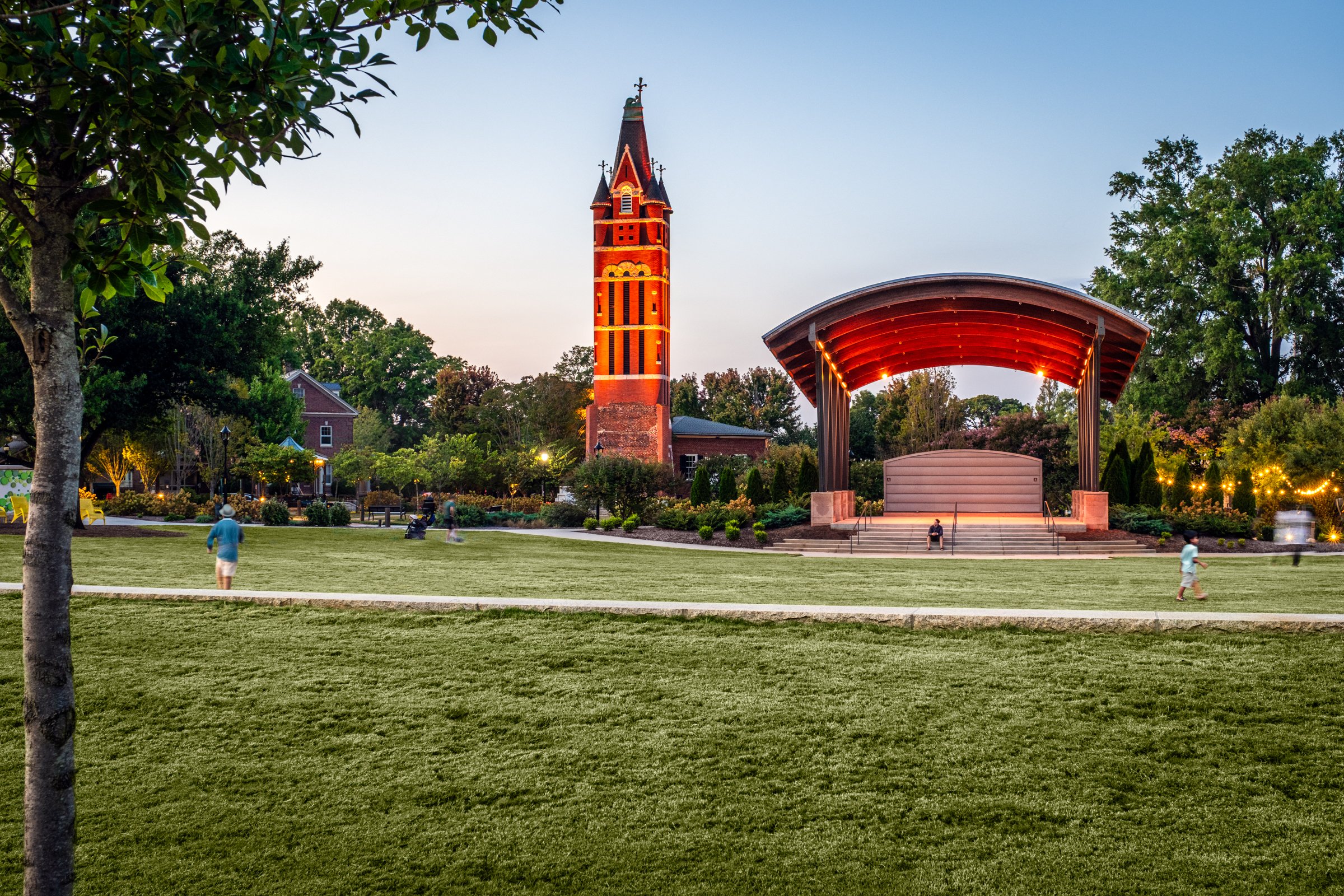 Belltower Green in Salisbury, NC highlighting its modern architecture, public use, and urban setting. Created by Lange Photo Studio.