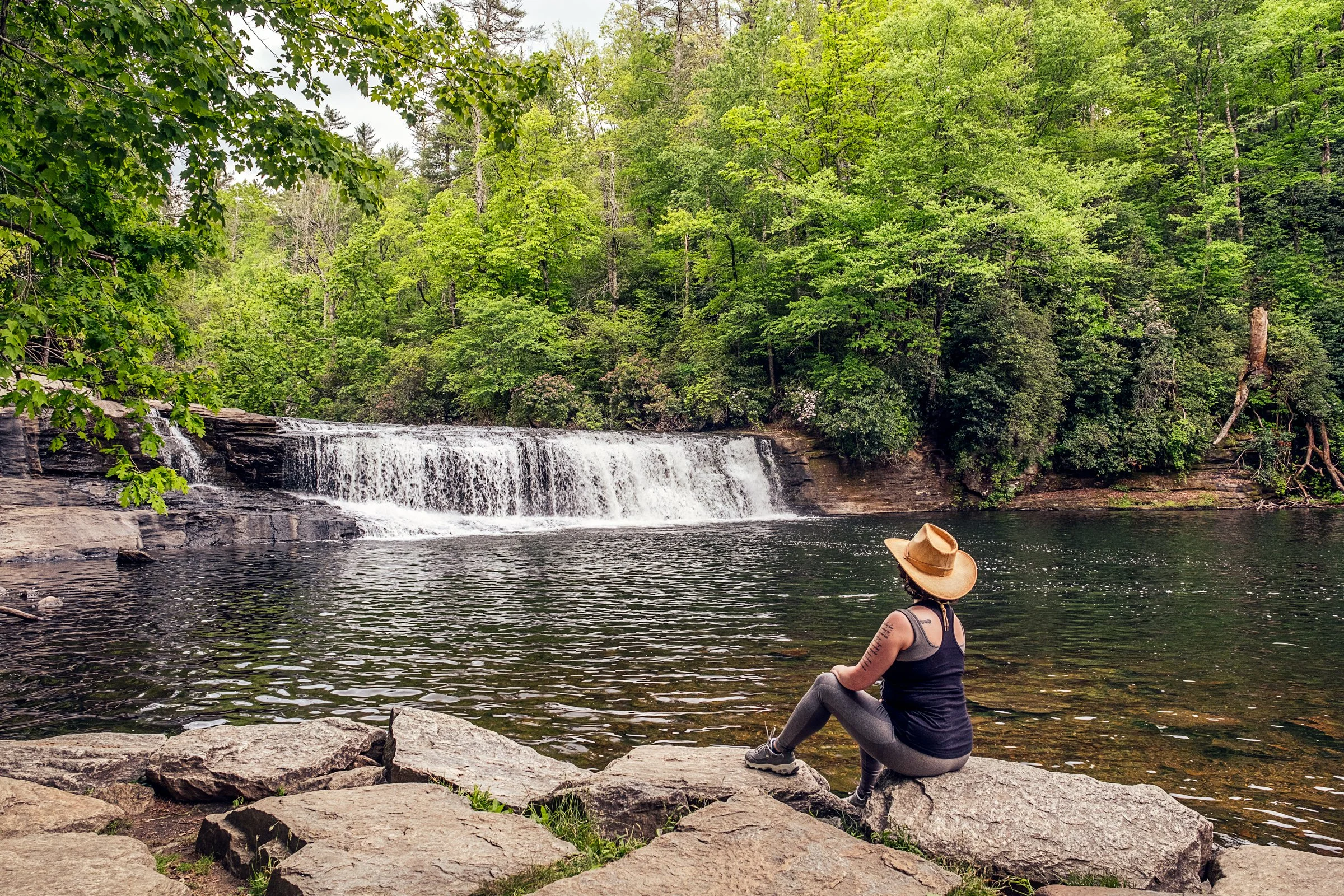 Hooker Falls and High Falls, two waterfalls in DuPont State Forest near Asheville, North Carolina. Photographed by Lange Photo Studio. 