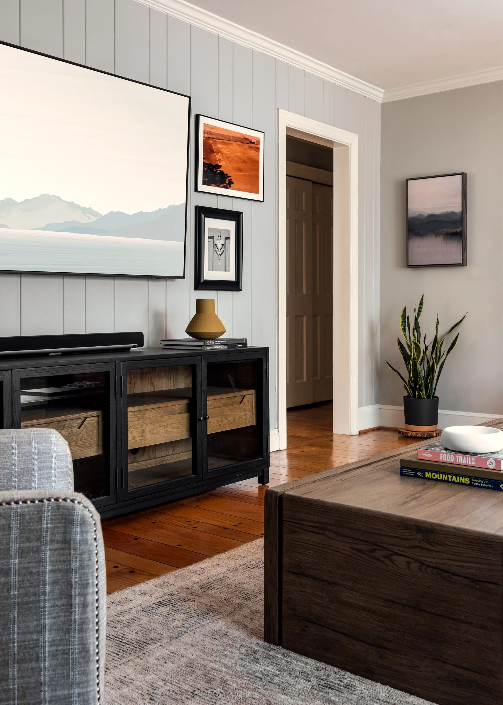 Architectural and design photography of TK Design Group bedroom, moody showcasing interior design.  