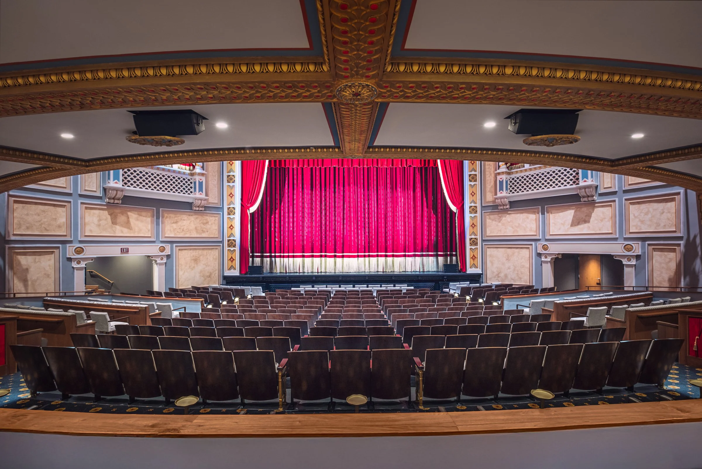 Architectural photography of Carolina Theatre in Charlotte, historic façade restored to 1927 glory with modern preservation.