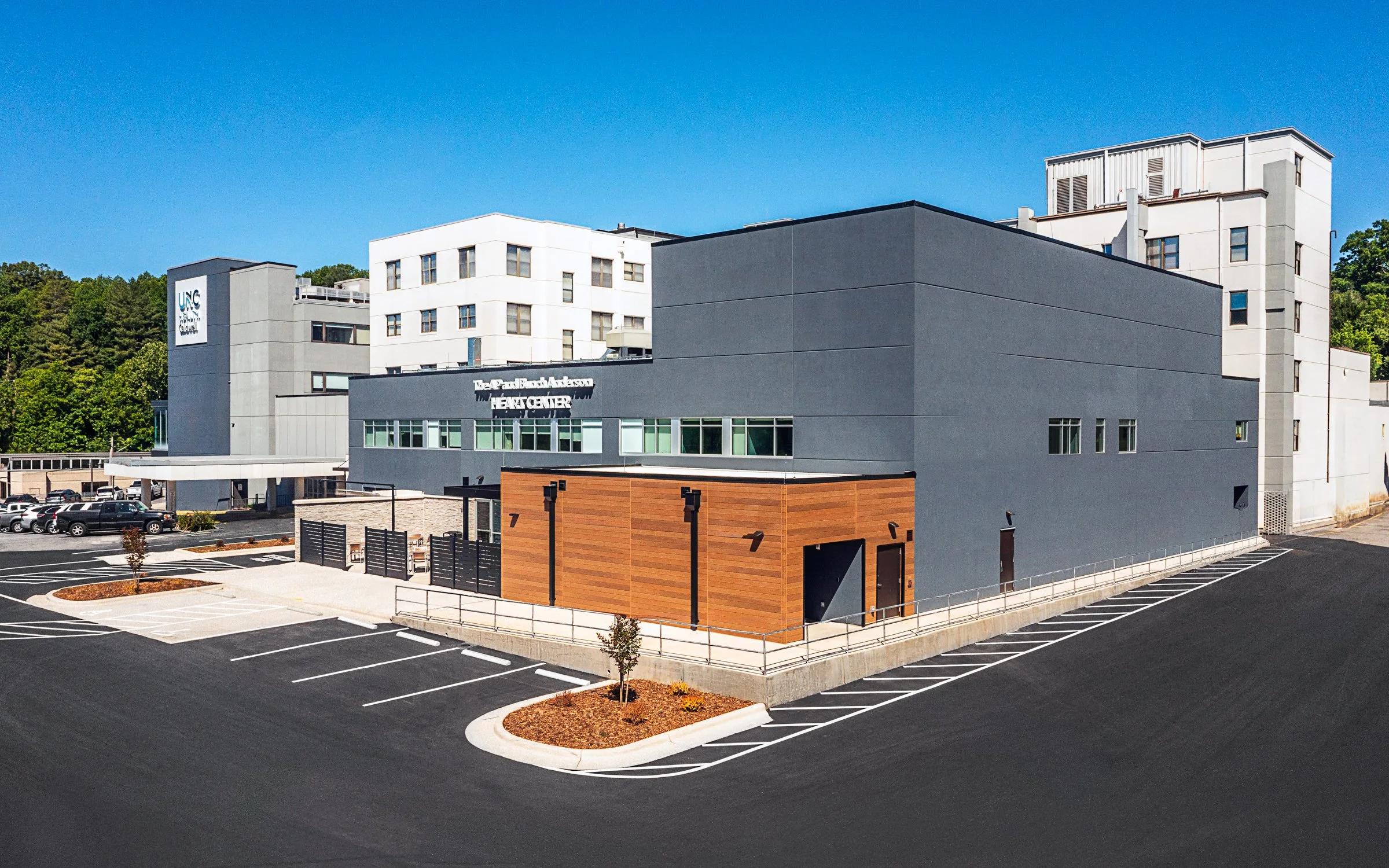Exterior view at UNC Health Caldwell highlighting modern design.  