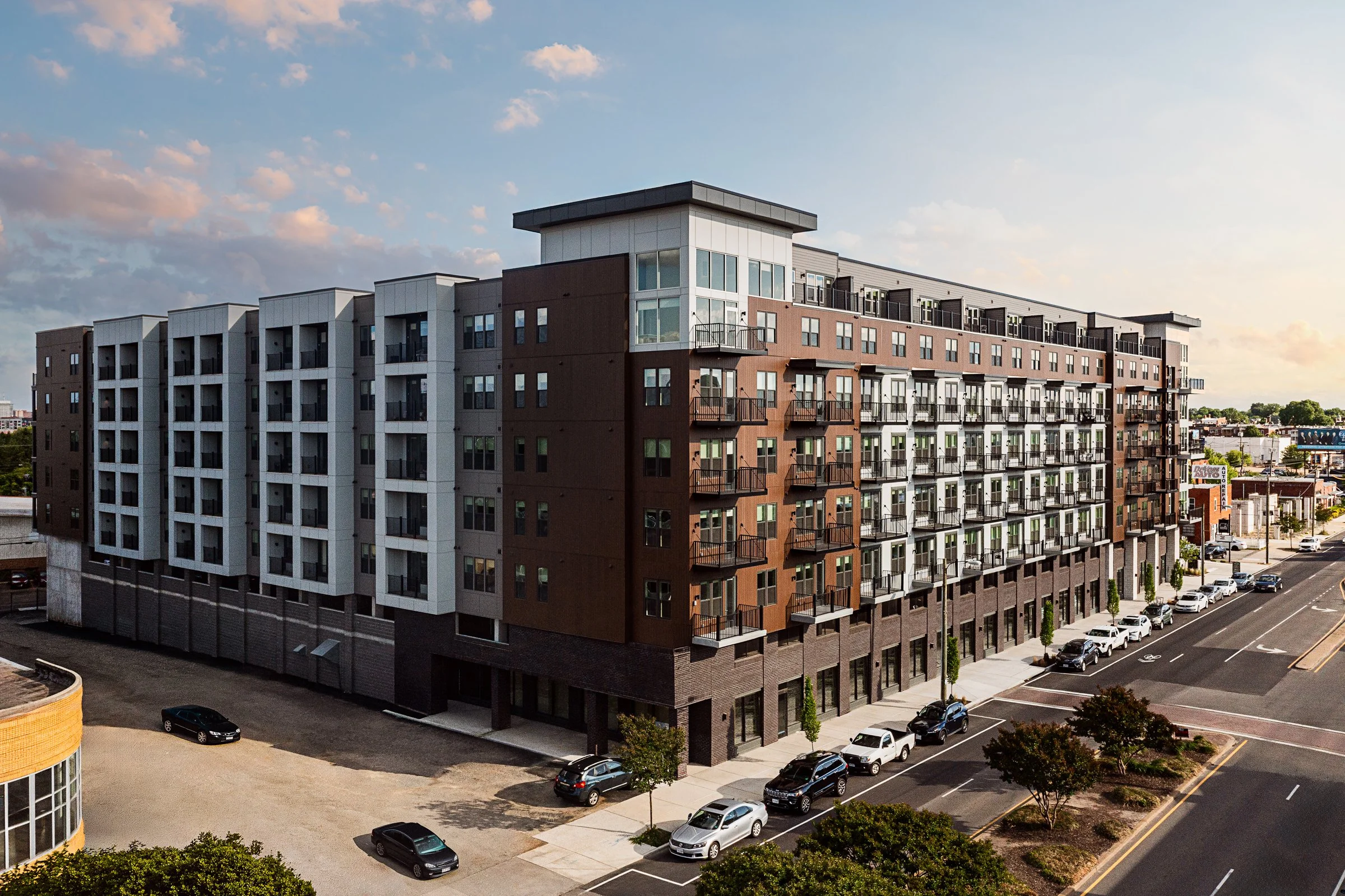 Architectural photography by Paul Lange of Lange Photo Studio, showcasing Ace Apartments in Richmond, VA. The series captures the building's modern design, vibrant communal spaces, rooftop lounge, resort-style pool, highlighting the dynami living exp