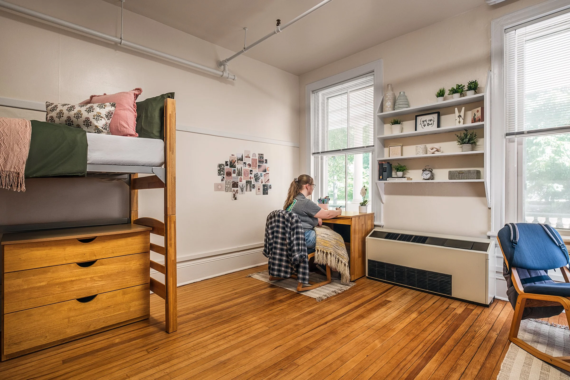 Interior view at Hollins West Dorm, highlighting [space/design feature] and the renovated student living environment. COmpleted by CPL Architectue and photographed by Lange Photo Studio. 