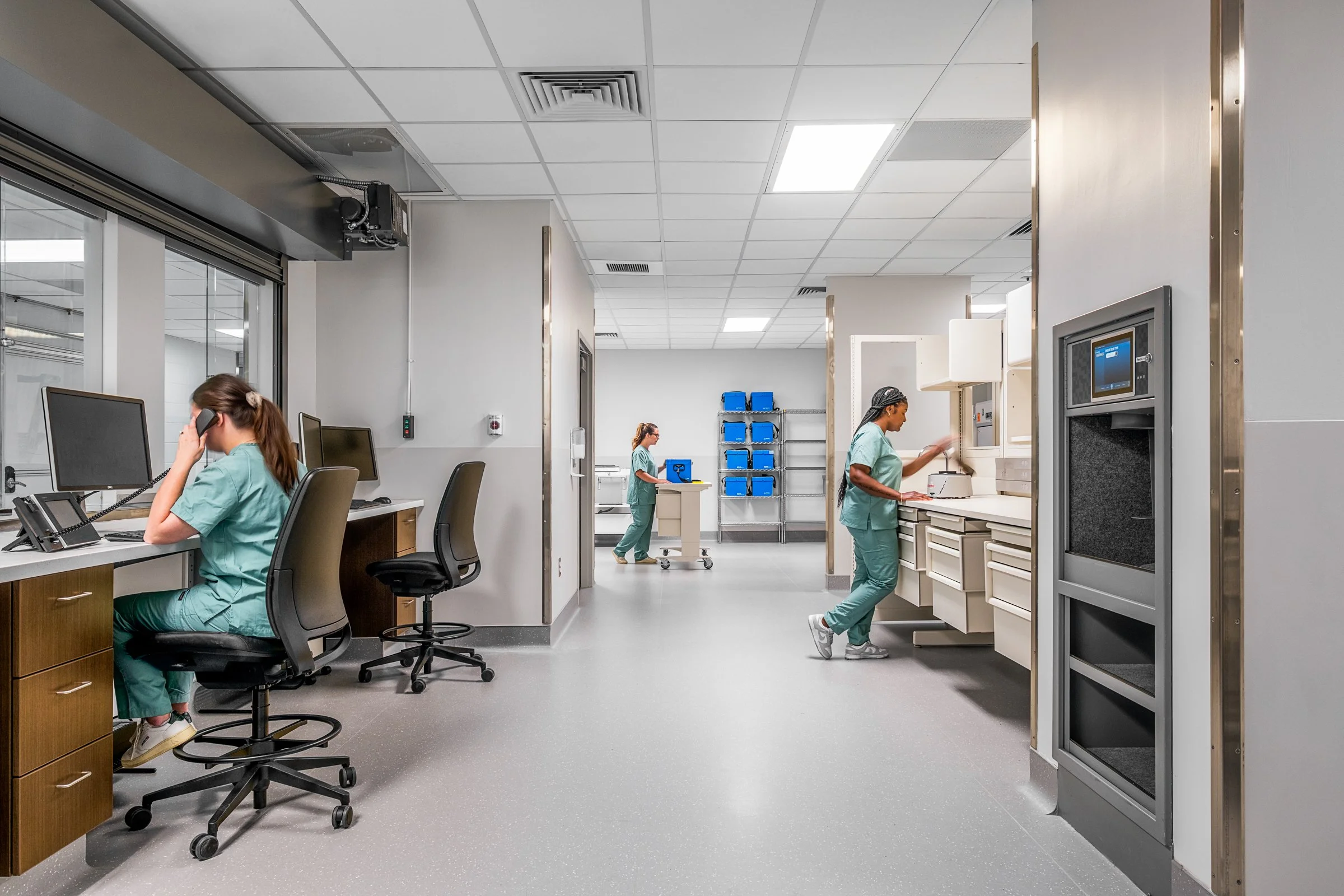 Interior view at Atrium Health Wake Forest, highlighting modern design, function and patient comfort.