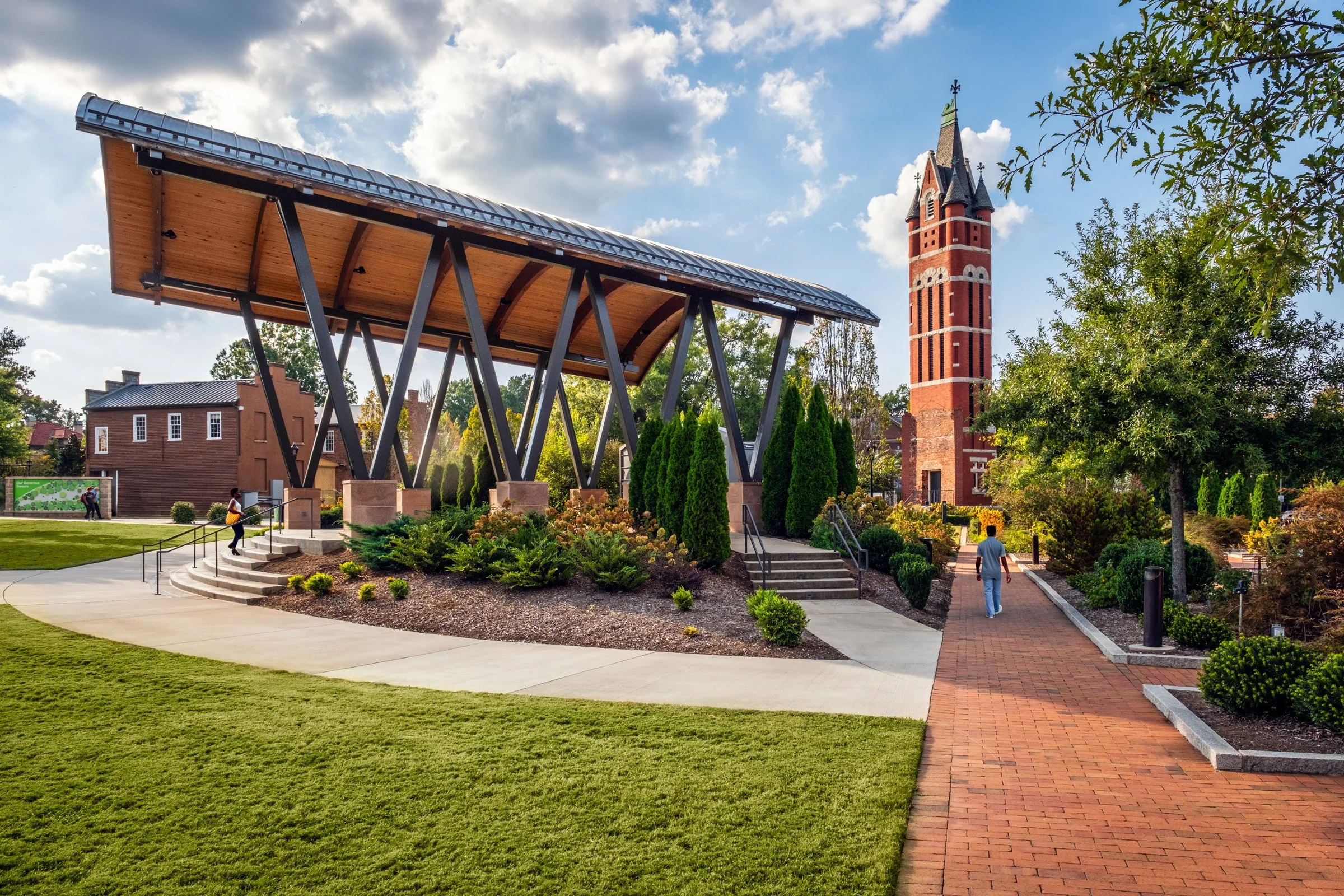 Belltower Green in Salisbury, NC highlighting its modern architecture, public use, and urban setting. Created by Lange Photo Studio.