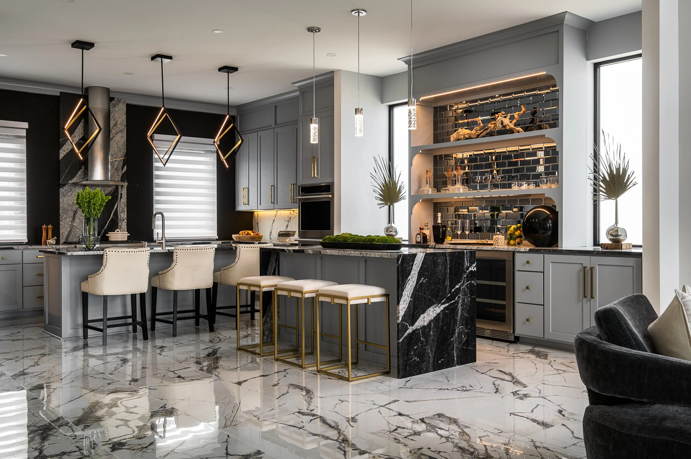 Architectural and interior photography of a customized lakefront home, highlighting design detail, atmosphere, infinity pool, and craftsmanship.