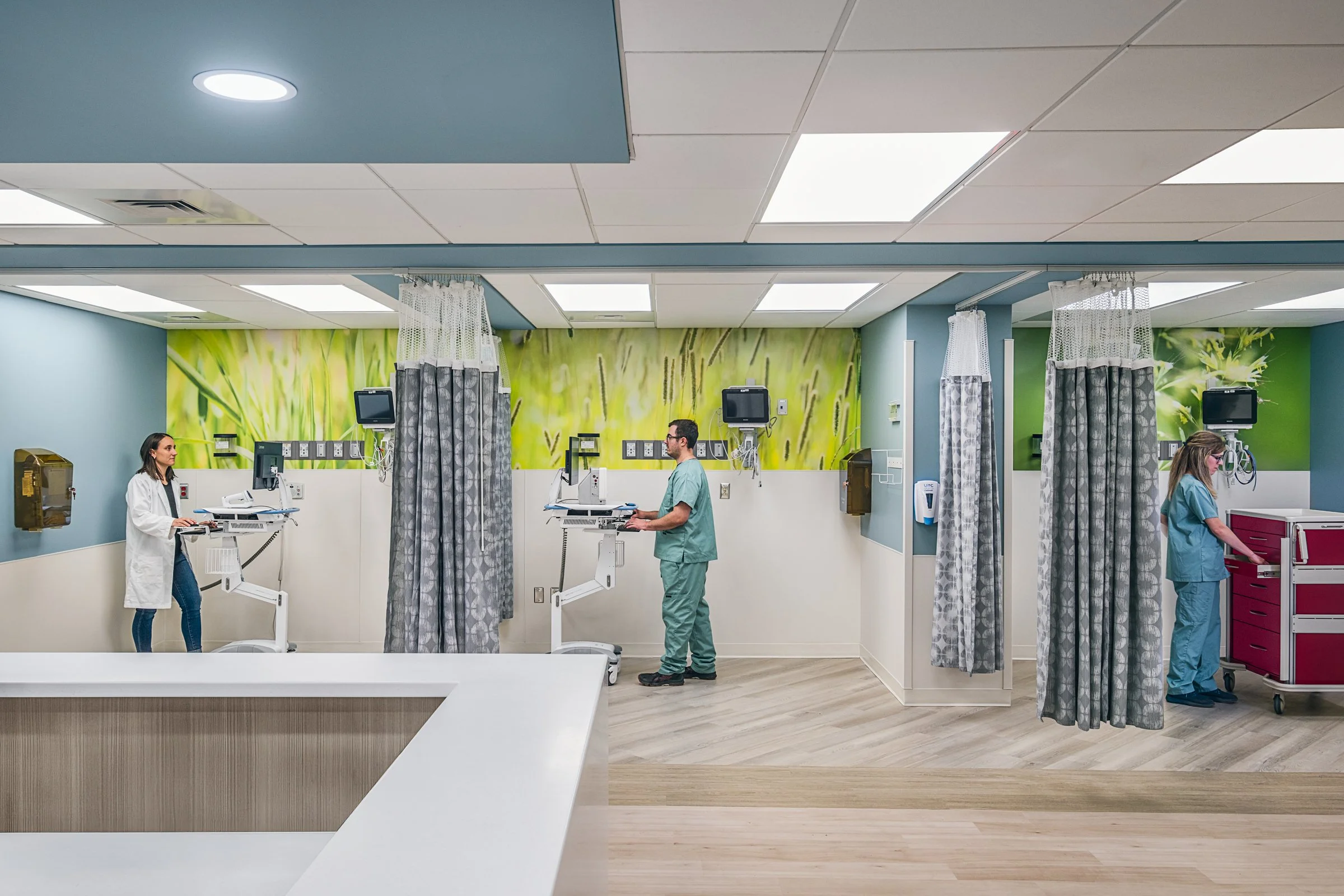 Interior view at Atrium Health Wake Forest, highlighting modern design, function, and sophisticated equipment. 