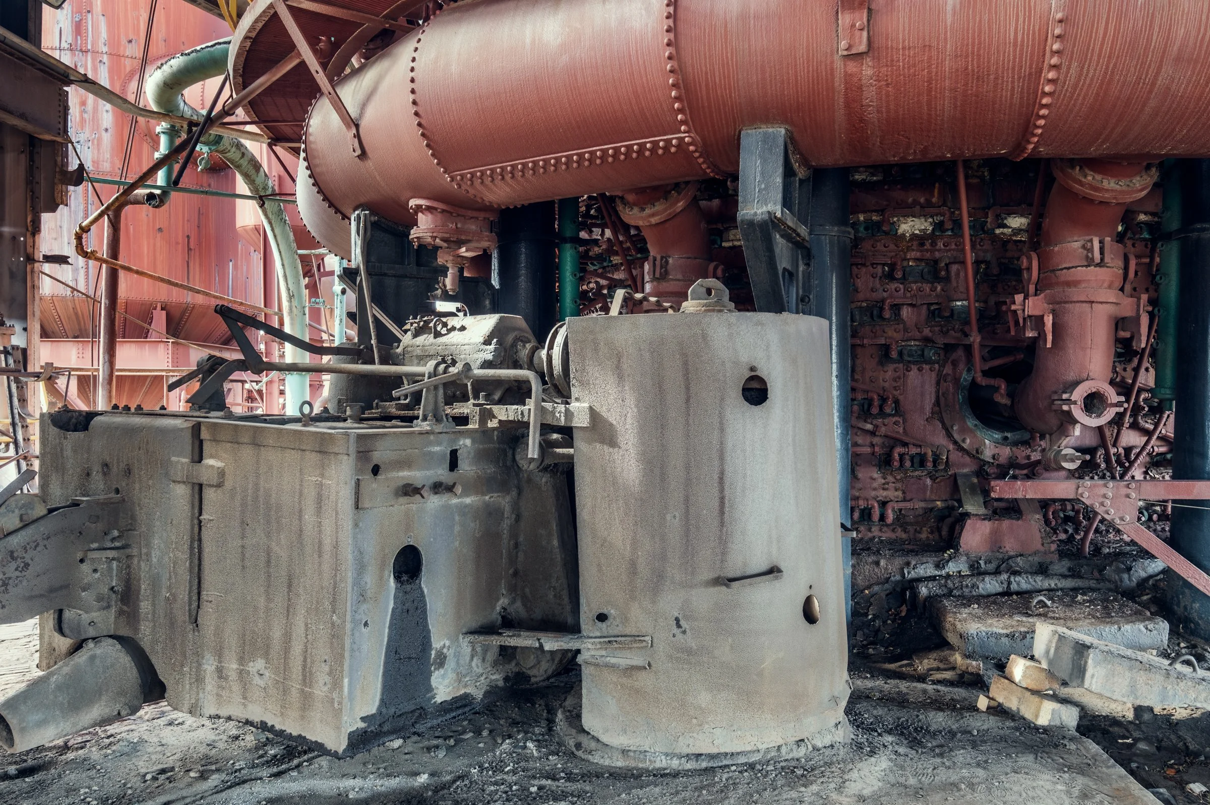 Sloss Furnaces, Birmingham, Alabama. Once the heart of the South's iron industry, these blast furnaces operated from 1882 to 1971, shaping Birmingham's identity as an industrial center. Now preserved as a National Historic Landmark, the site stands a