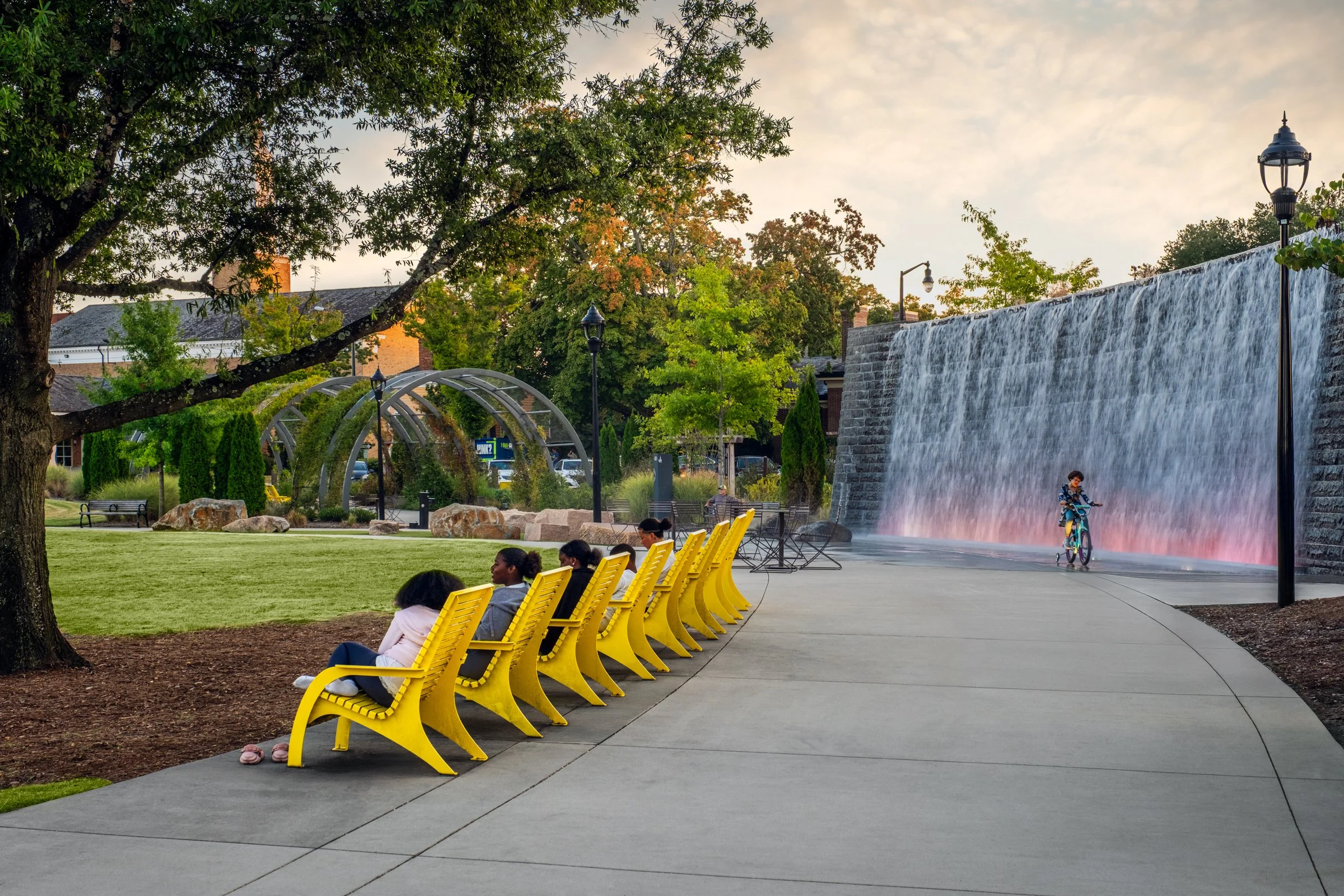 Belltower Green in Salisbury, NC highlighting its modern architecture, public use, and urban setting. Created by Lange Photo Studio.