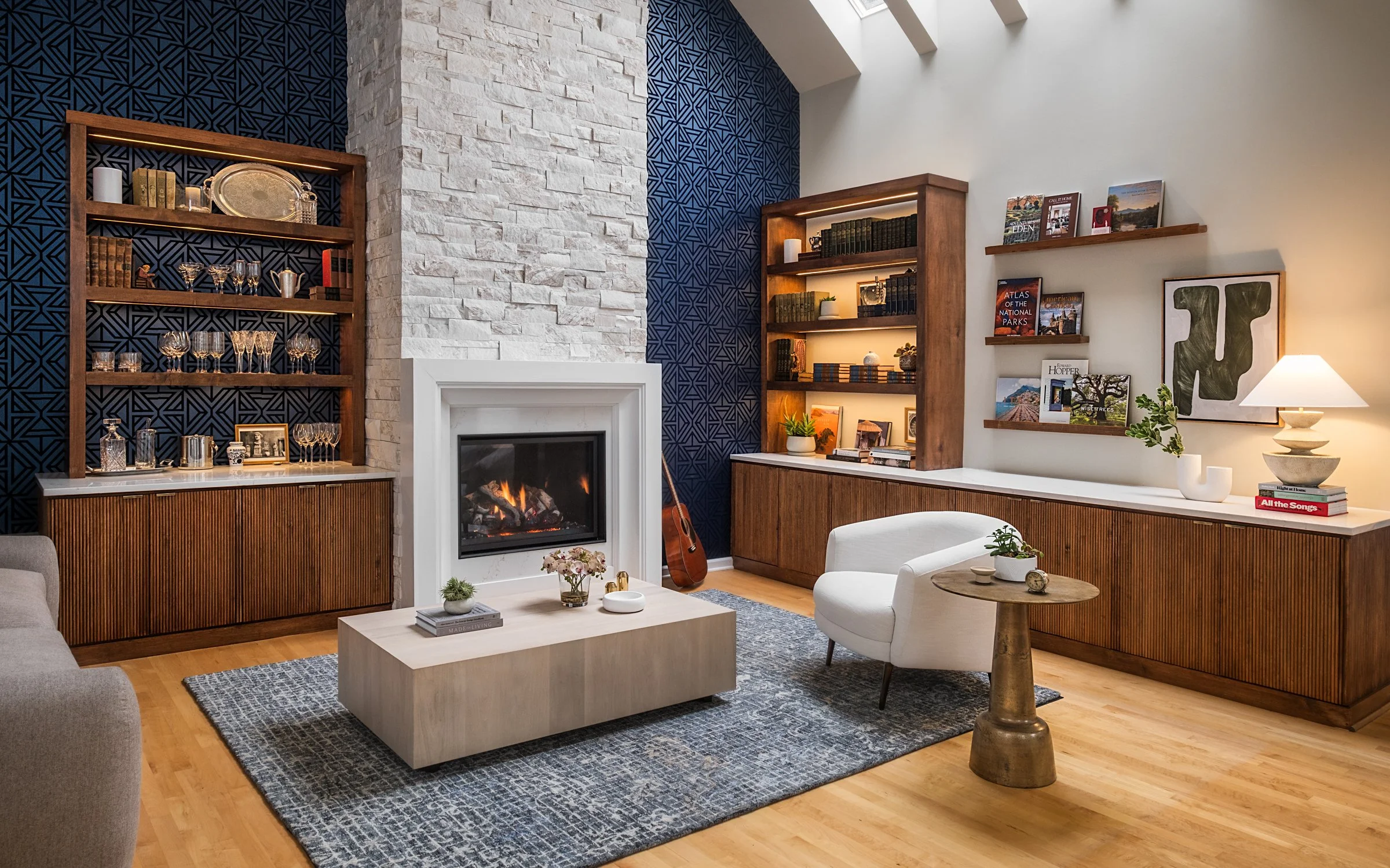 Tk.e Design showcasing a stunning living room interior design photographed by Lange Photo Studio. 