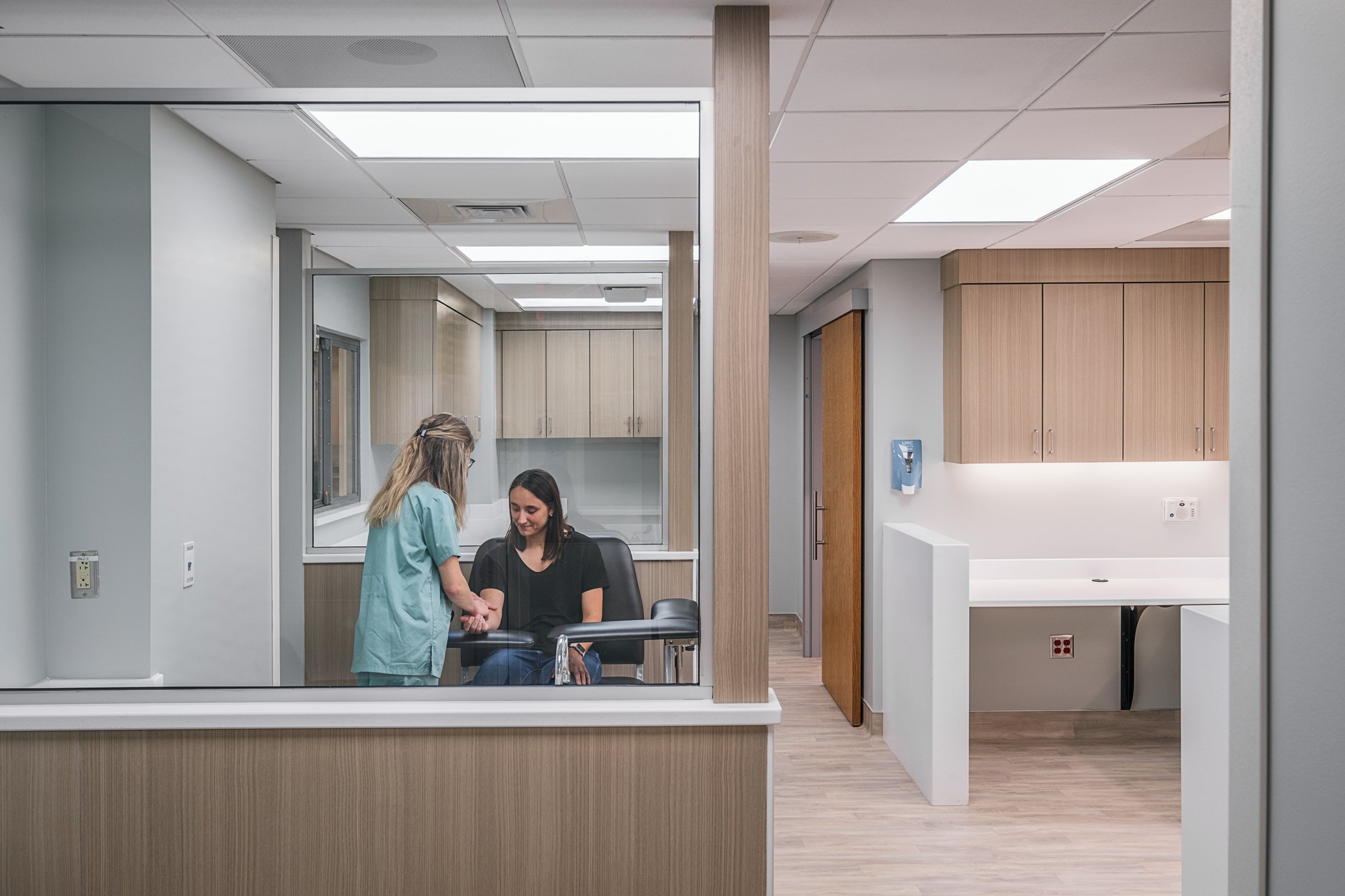Interior view at Atrium Health Wake Forest, highlighting modern design, function, and sophisticated equipment. 