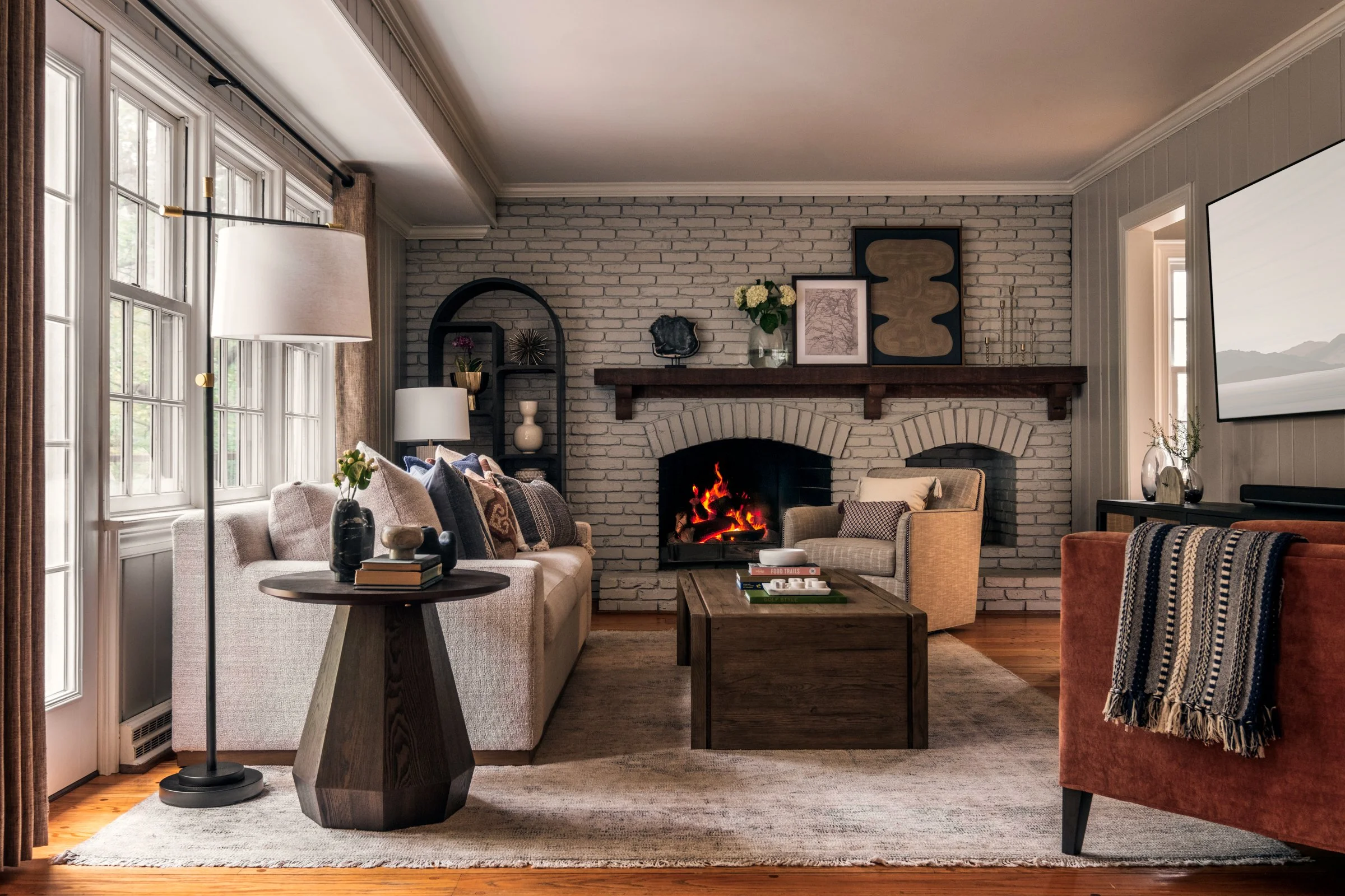 Architectural and design photography of TK Design Group bedroom, moody showcasing interior design.  