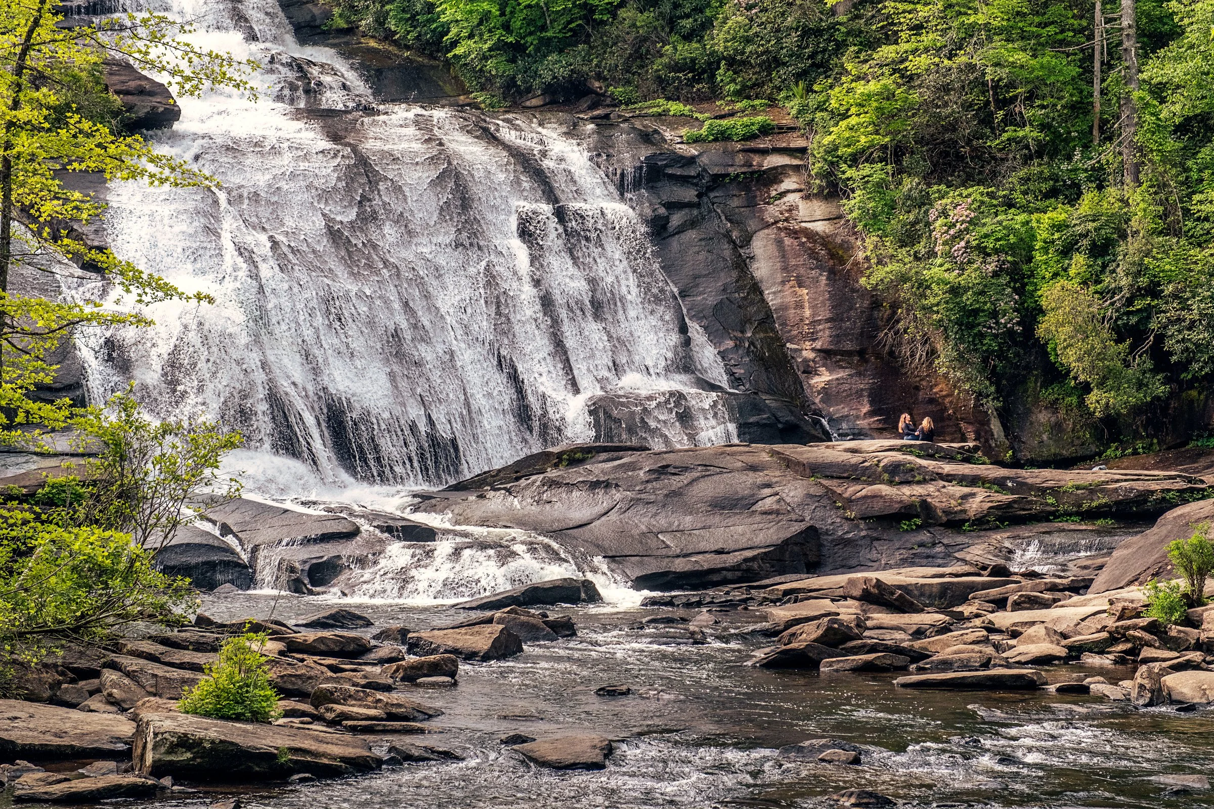 Hooker Falls and High Falls, two waterfalls in DuPont State Forest near Asheville, North Carolina. Photographed by Lange Photo Studio. 