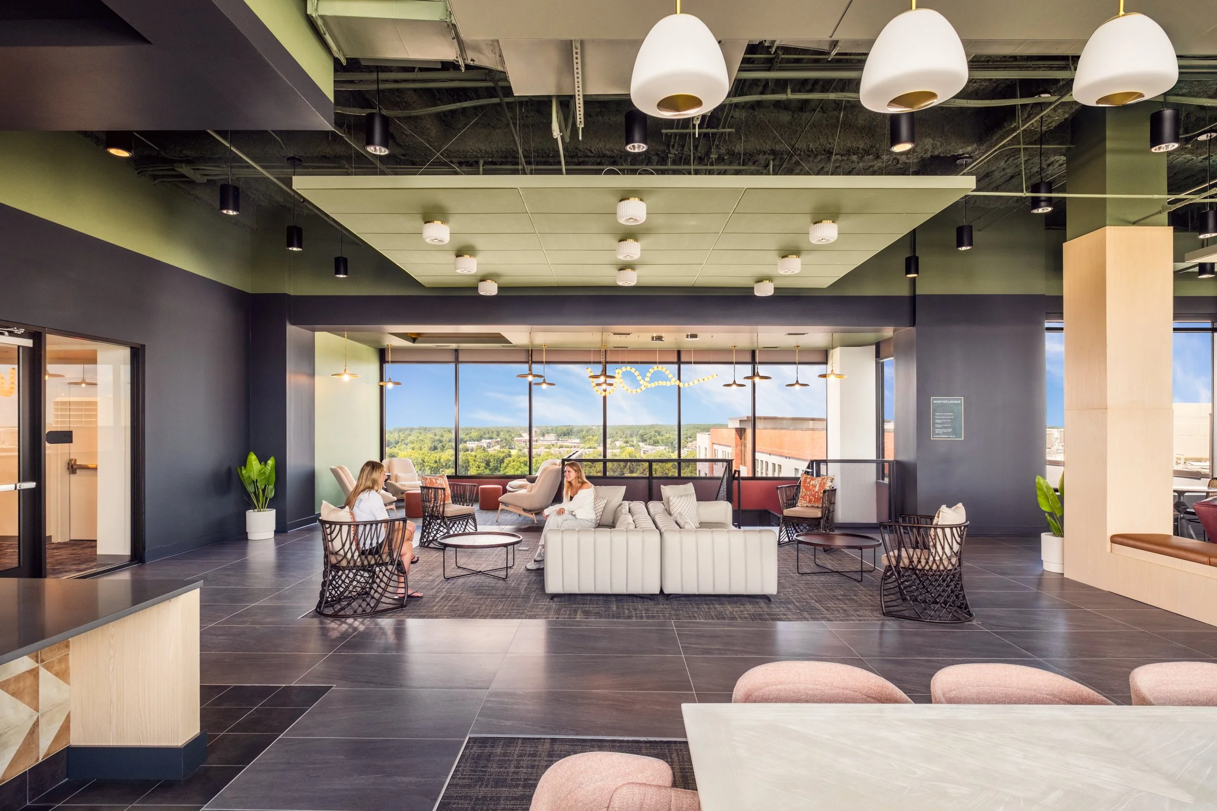 Architectural and lifestyle photography by Paul Lange of Lange Photo Studio, showcasing Gateway 737, a 940-bed student housing community near the University of South Carolina. The series captures the building's modern design, vibrant communal spaces,