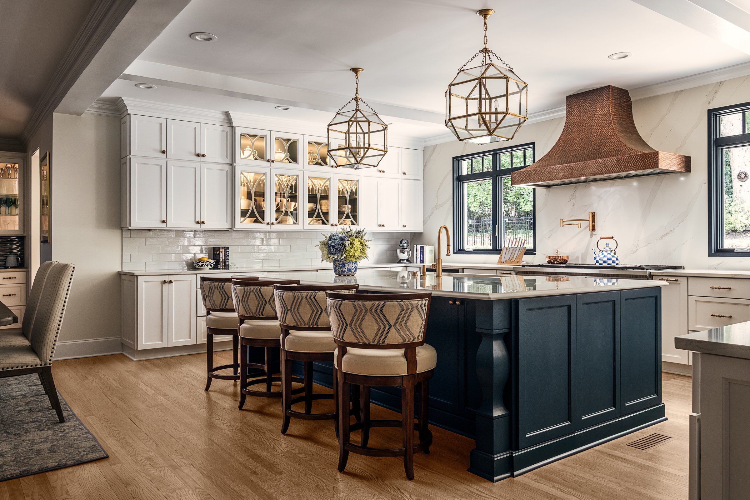 Bardi Designs  luxury residential interior design project featuring a custom kitchen renovation, high-end cabinetry and millwork, detailed tilework, beautifully designed bathrooms, living spaces, and a beautiful study, photographed by Lange Photo Stu