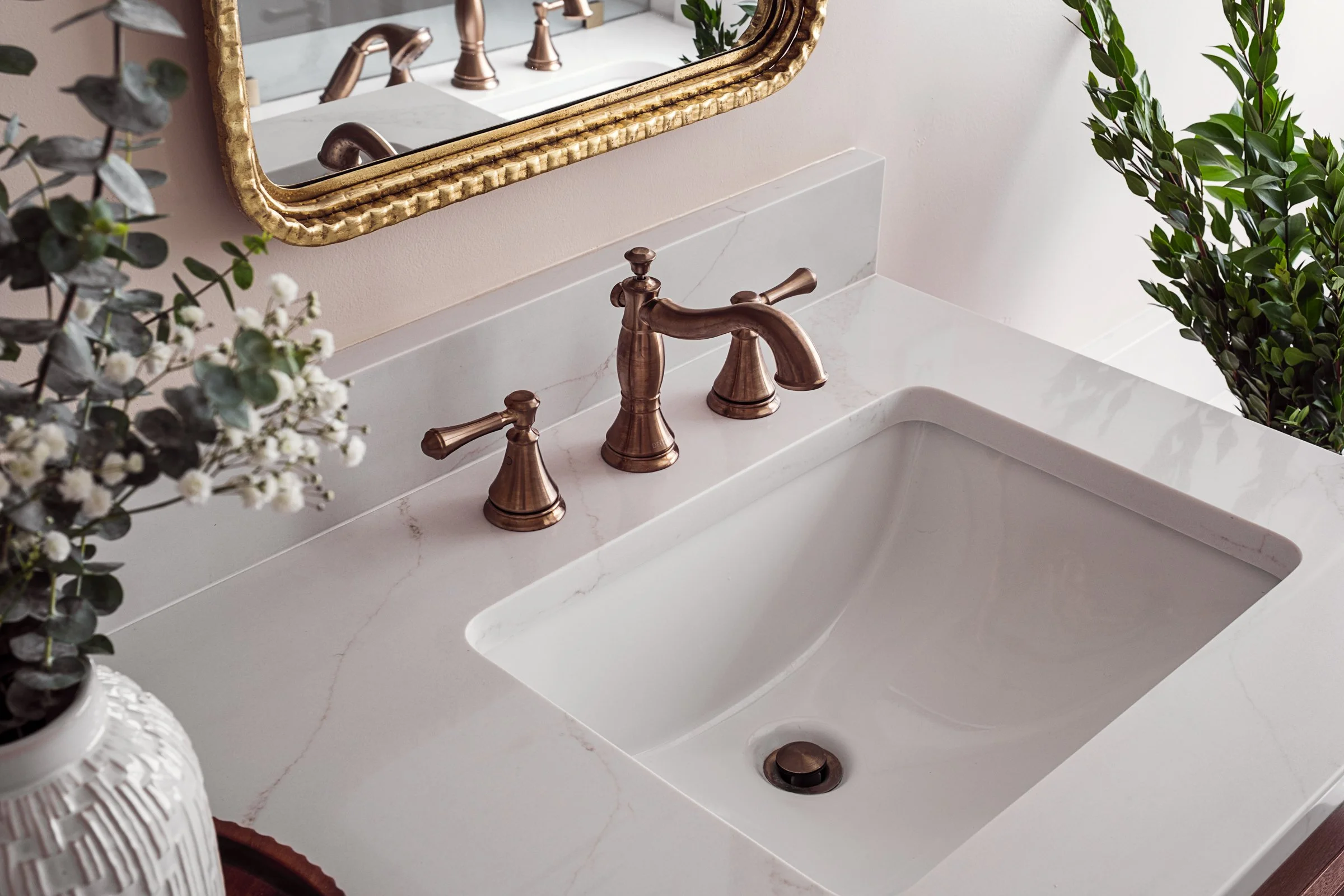 This luxury residential bathroom in North Carolina designed by Veritas Construction. Photographed by Charlotte-based architectural and interior photographer Paul Lange, this interior design photography series highlights custom wallpaper, and thoughtf
