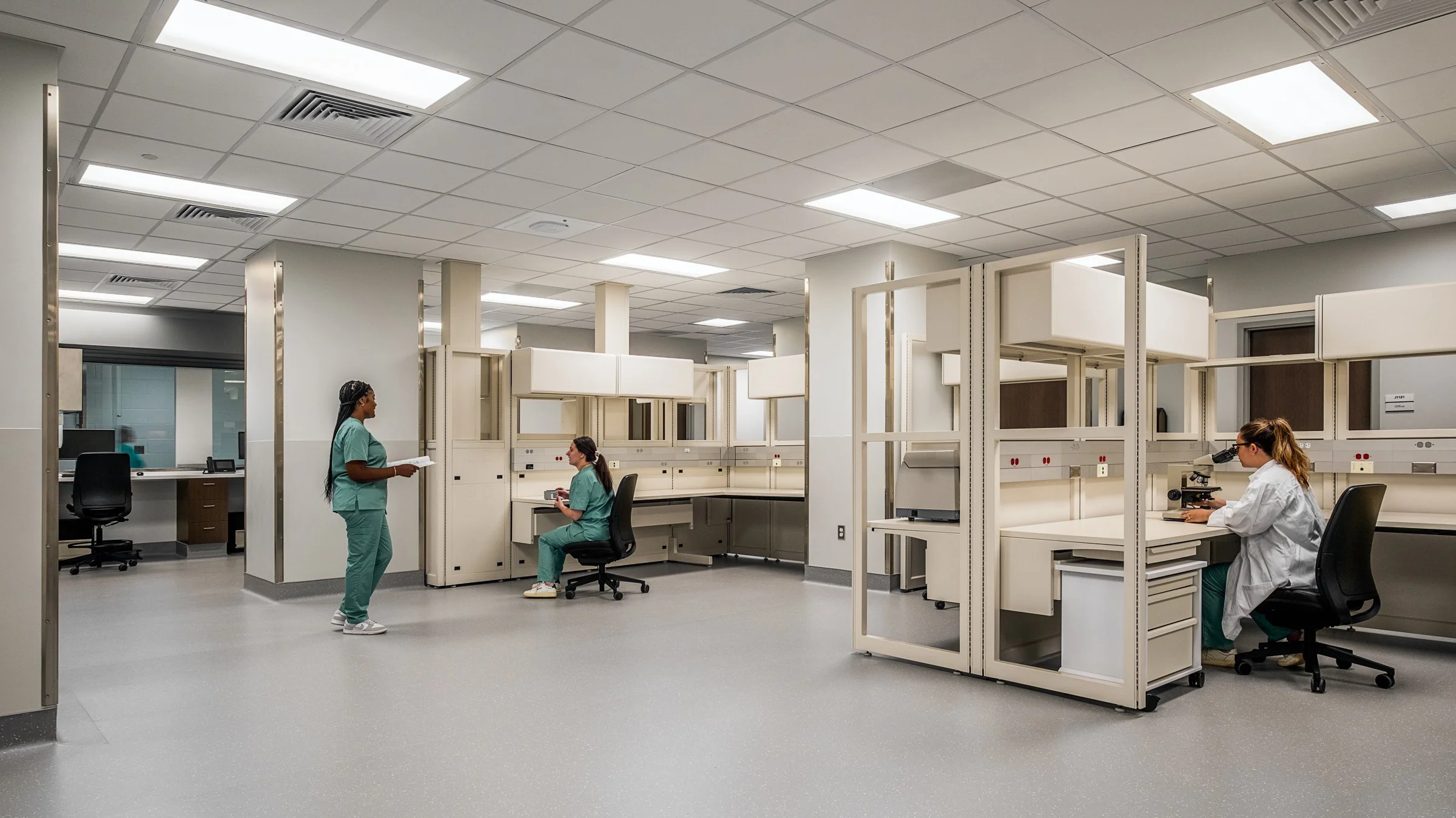 Interior view at Atrium Health Wake Forest, highlighting modern design, function and patient comfort.