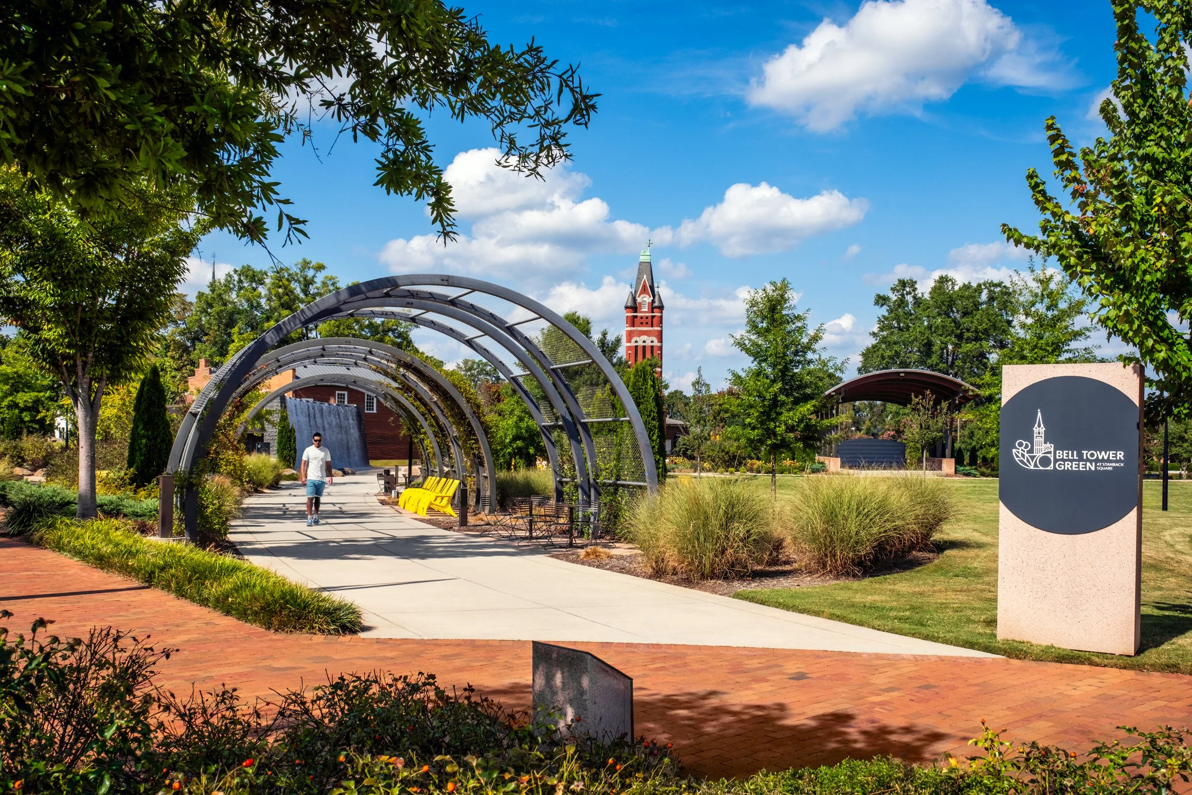 Belltower Green in Salisbury, NC highlighting its modern architecture, public use, and urban setting. Created by Lange Photo Studio.