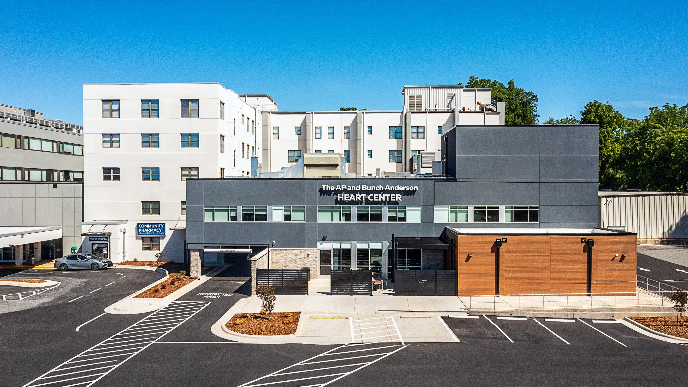 Exterior view at UNC Health Caldwell highlighting modern design.  