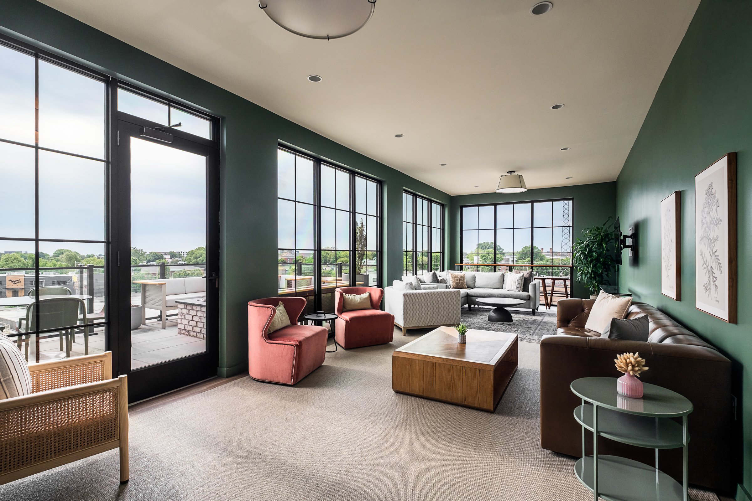 Architectural photography by Paul Lange of Lange Photo Studio, showcasing The Alder in Richmond, VA. The series captures the building's modern design, vibrant communal spaces, rooftop lounge, resort-style pool, highlighting the dynamic living experie