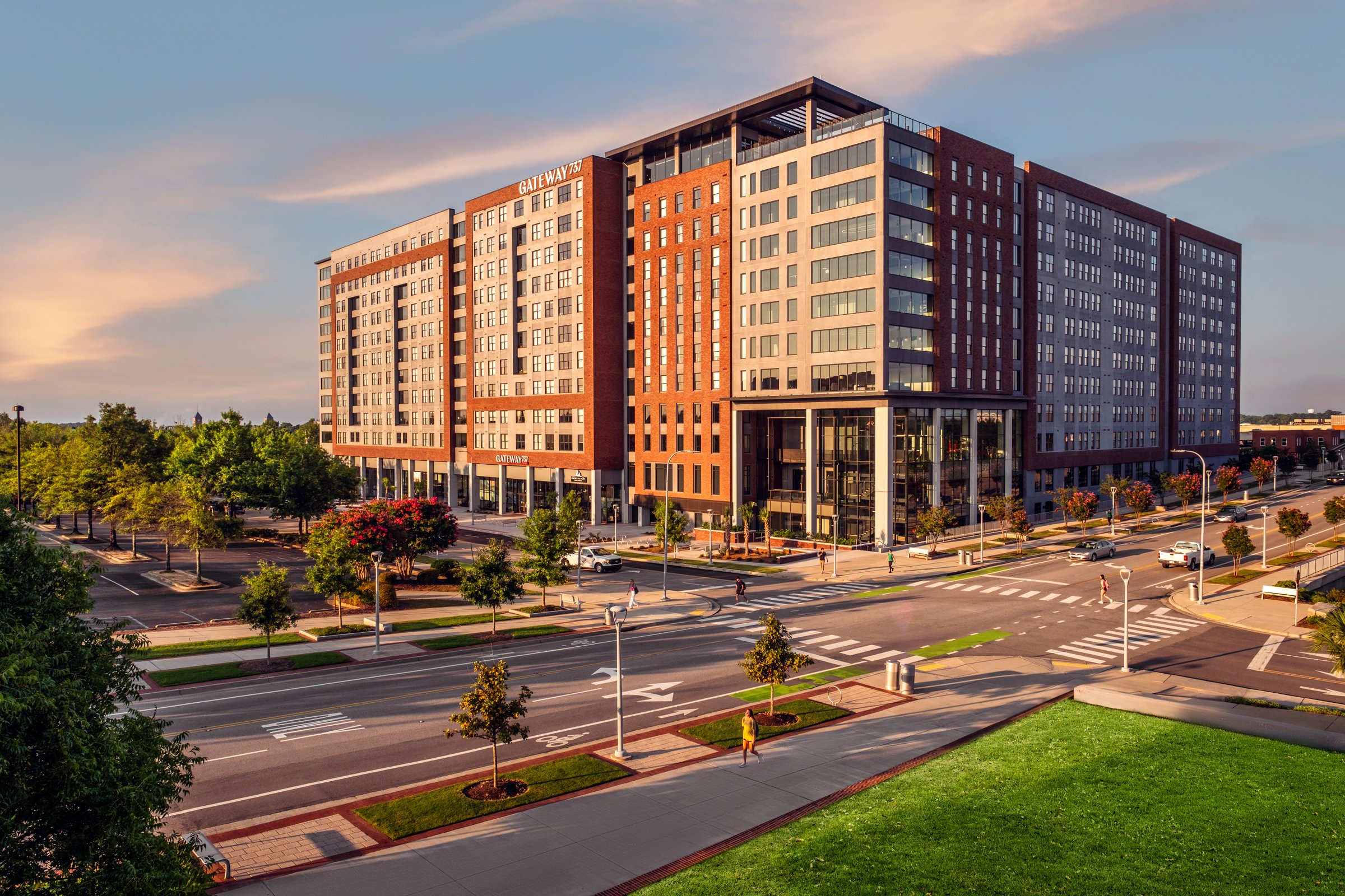 Architectural and lifestyle photography by Paul Lange of Lange Photo Studio, showcasing Gateway 737, a 940-bed student housing community near the University of South Carolina. The series captures the building's modern design, vibrant communal spaces,