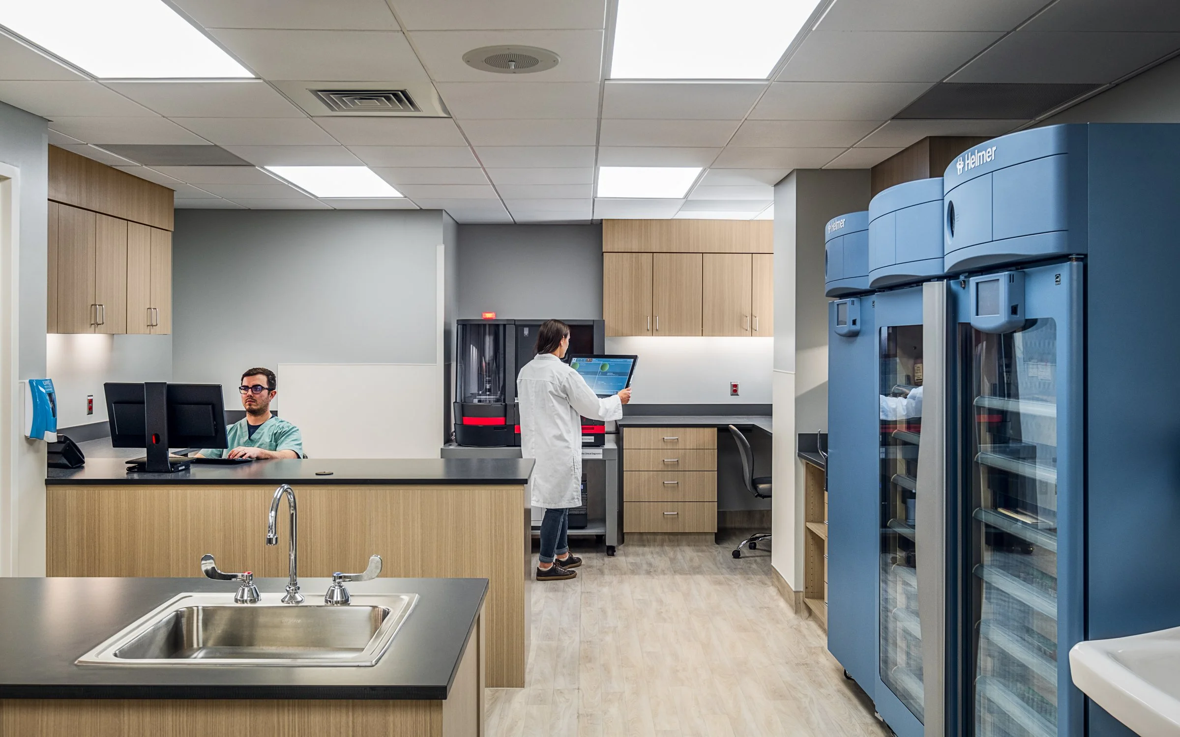 Interior view at Atrium Health Wake Forest, highlighting modern design, function, and sophisticated equipment. 