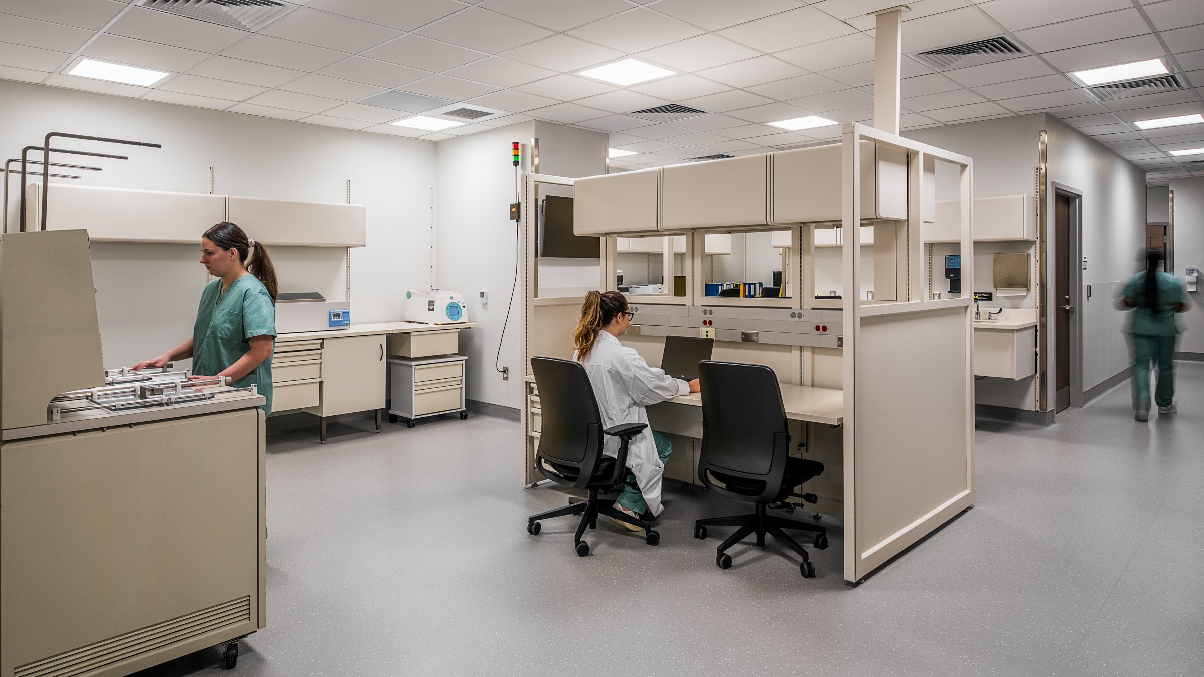Interior view at Atrium Health Wake Forest, highlighting modern design, function and patient comfort.