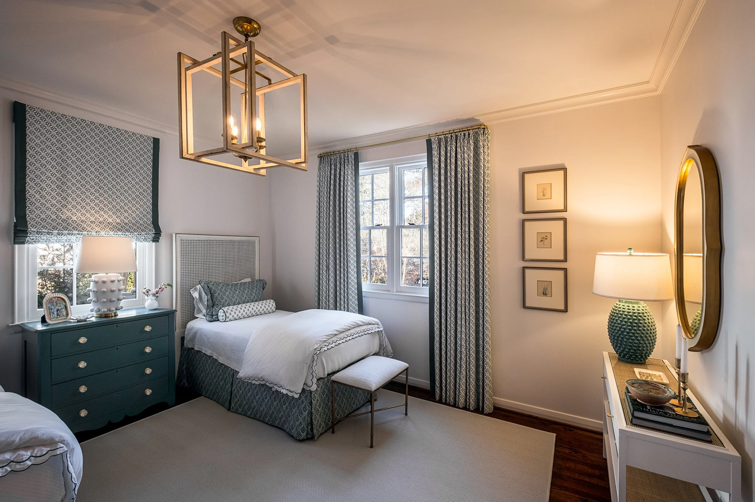 Westend Interiors showcasing a stunning bedroom interior design in Columbia, SC,  photographed by Lange Photo Studio. 